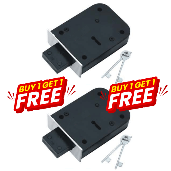     			MALAIKAH Heavy-Duty Buy 1 Get 1 Free 4-Inch Single Square Bolt Mild Steel Door Lock with 2 Long Keys - Powder Coated Finish & Double Turn Design, Made in Aligarh India