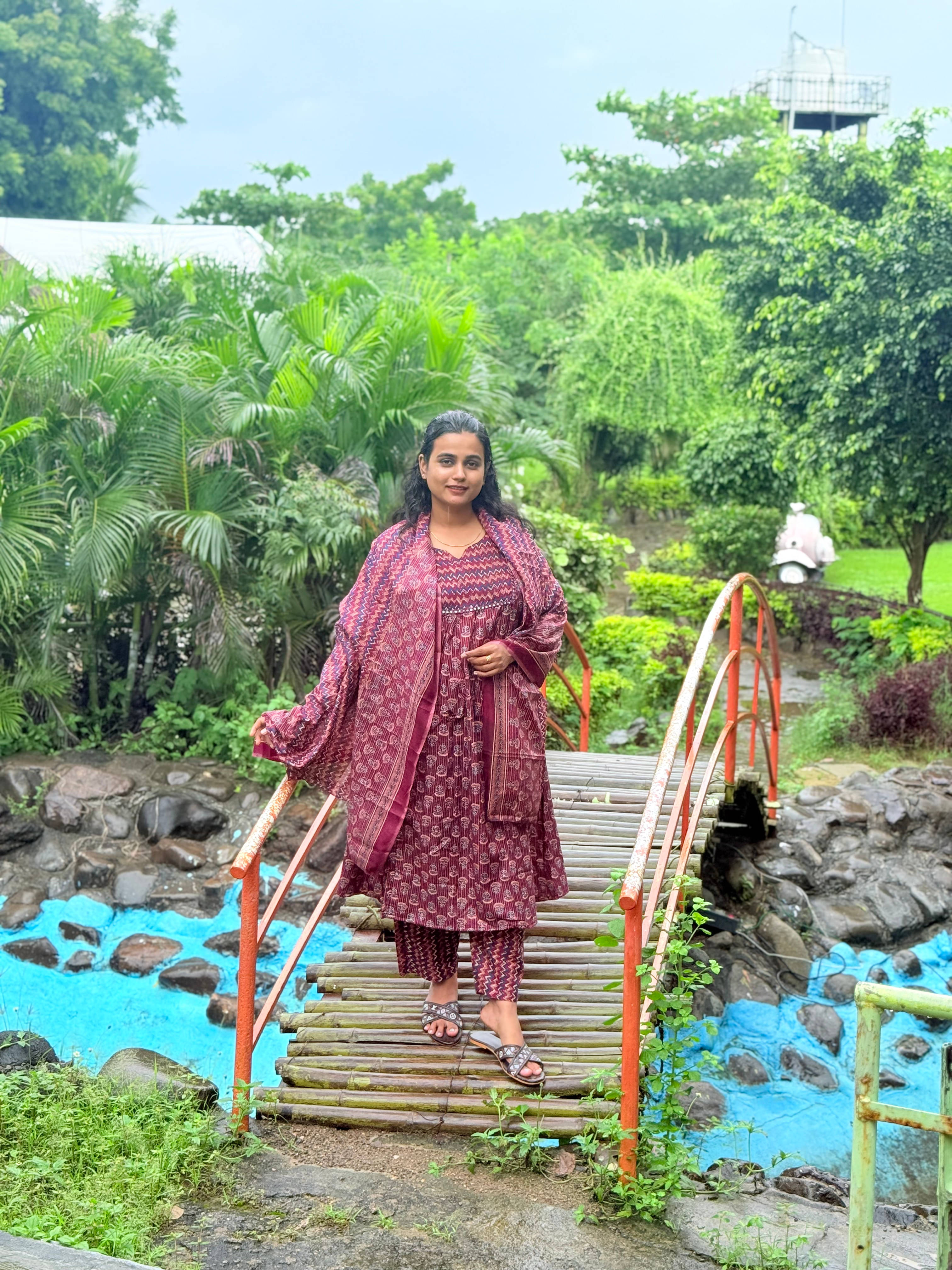 MERIRA Women Cotton Blend Printed A-line Kurti With Pants ( Wine ) MERIRA Women Cotton Blend Printed A-line Kurti With Pants ( Wine )