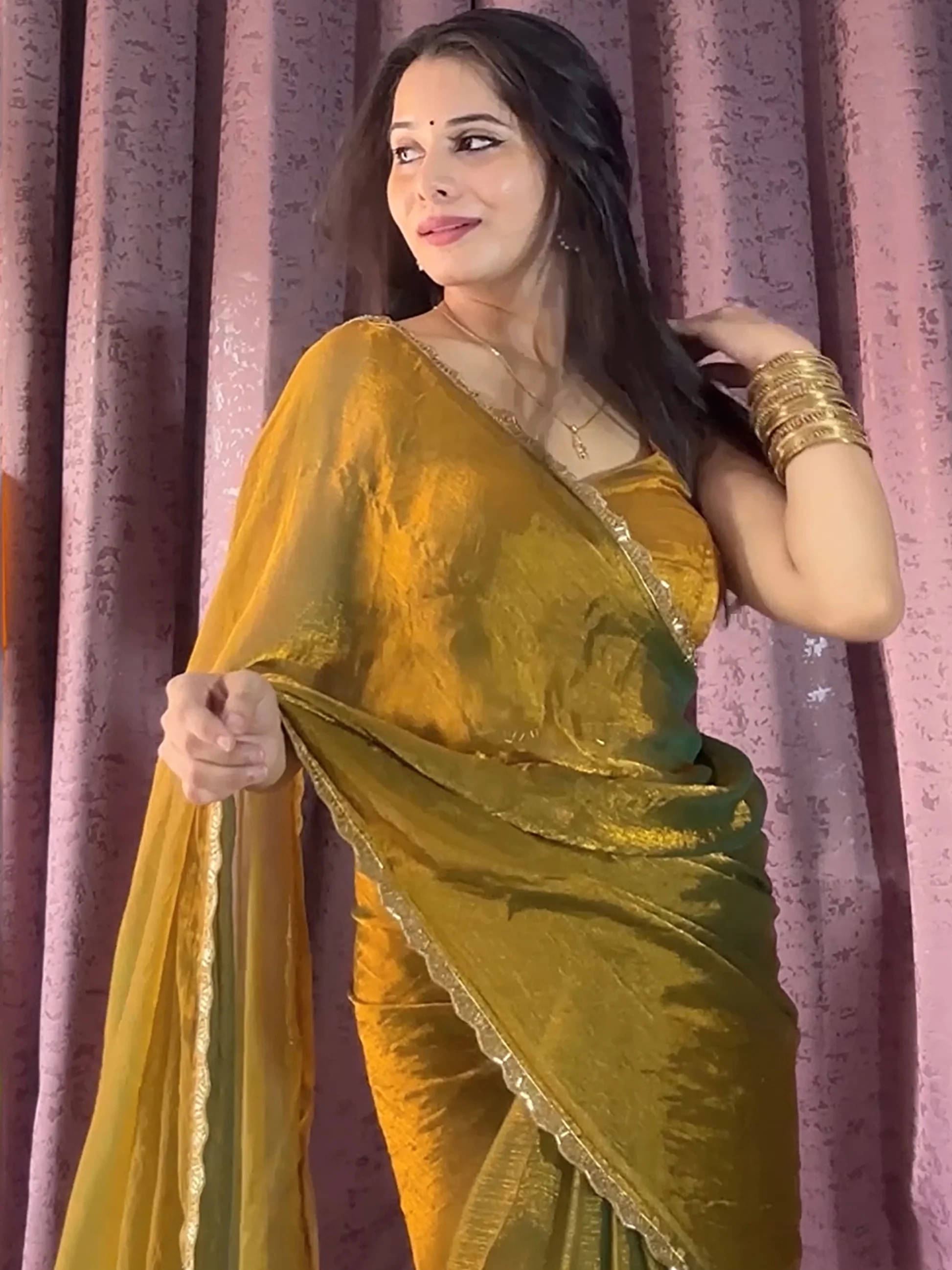     			Madhav Art Chiffon Embroidered Regular Saree With Unstitched Blouse Piece ( Gold )