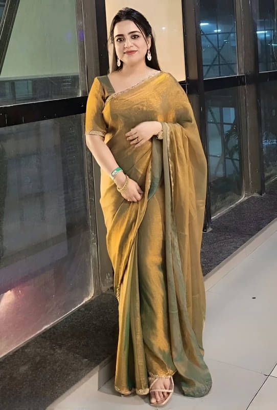     			Madhav Art Chiffon Embroidered Regular Saree With Unstitched Blouse Piece ( Gold )