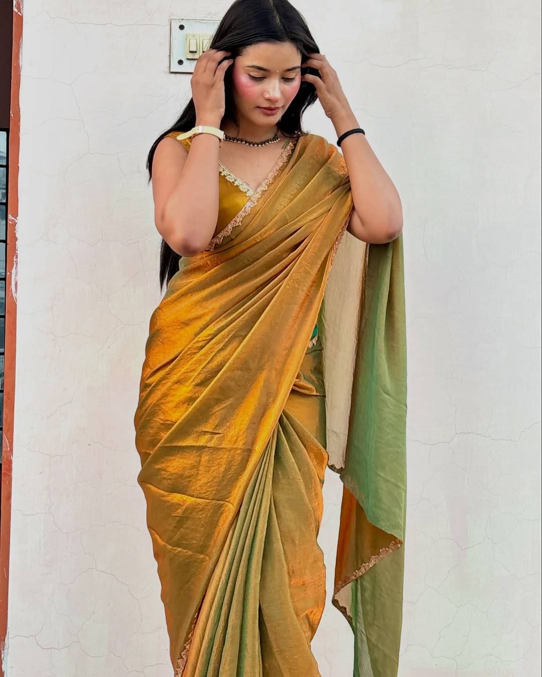     			Madhav Art Chiffon Embroidered Regular Saree With Unstitched Blouse Piece ( Gold )