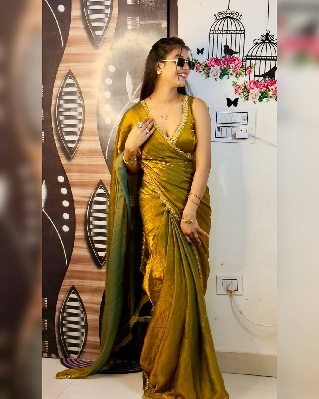     			Madhav Art Chiffon Embroidered Regular Saree With Unstitched Blouse Piece ( Gold )