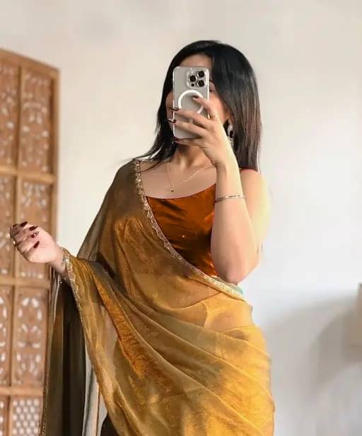     			Madhav Art Chiffon Embroidered Regular Saree With Unstitched Blouse Piece ( Gold )
