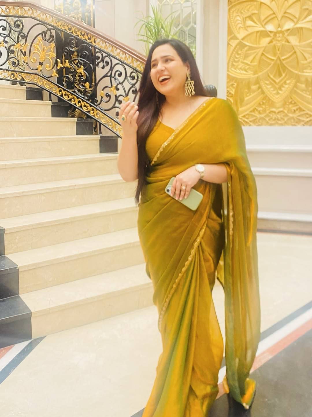     			Madhav Art Chiffon Embroidered Regular Saree With Unstitched Blouse Piece ( Gold )