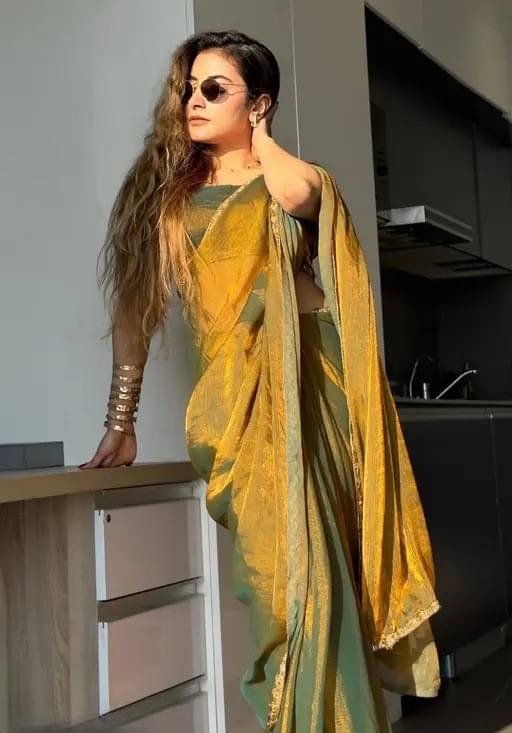     			Madhav Art Chiffon Embroidered Regular Saree With Unstitched Blouse Piece ( Gold )