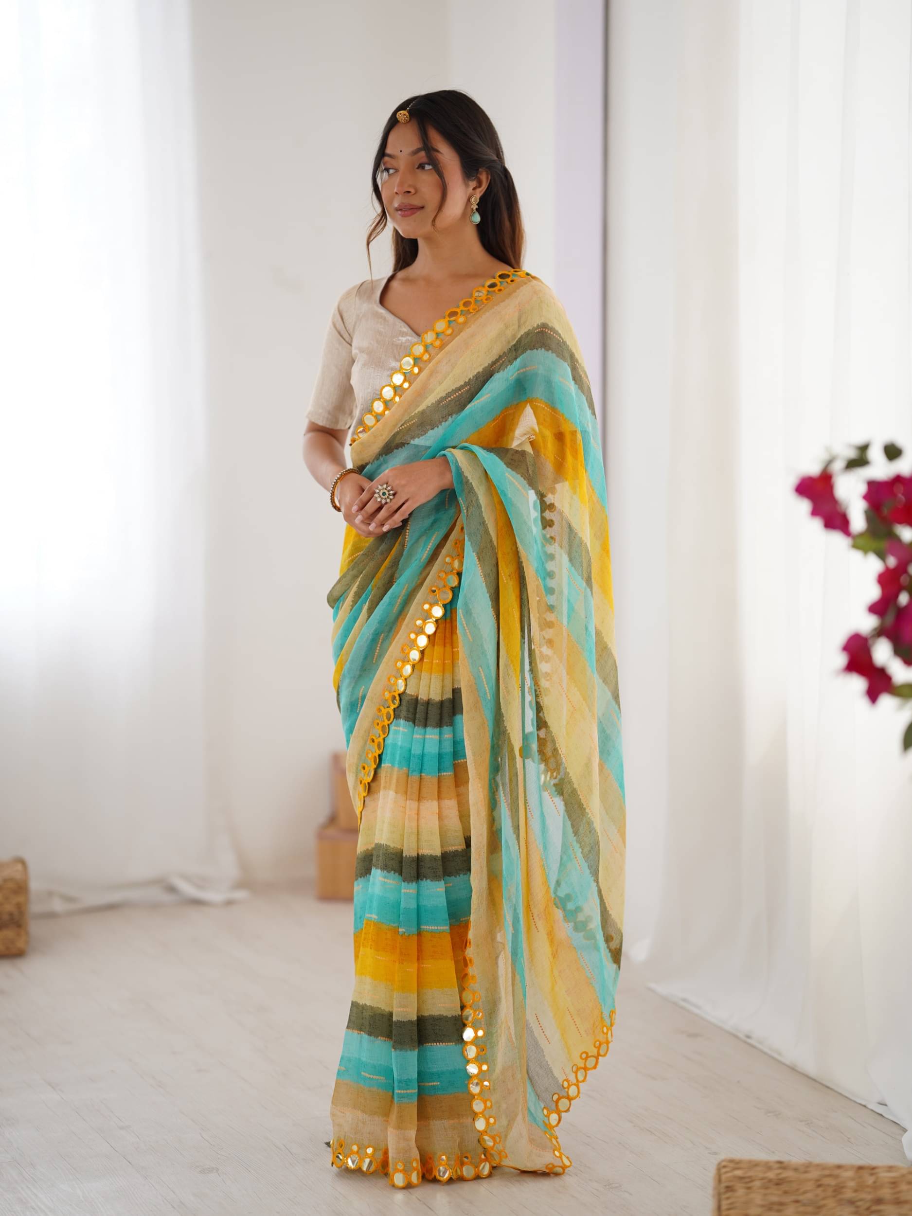    			PANZORA Chiffon Solid Regular Saree Without Blouse Piece ( Multicolor )