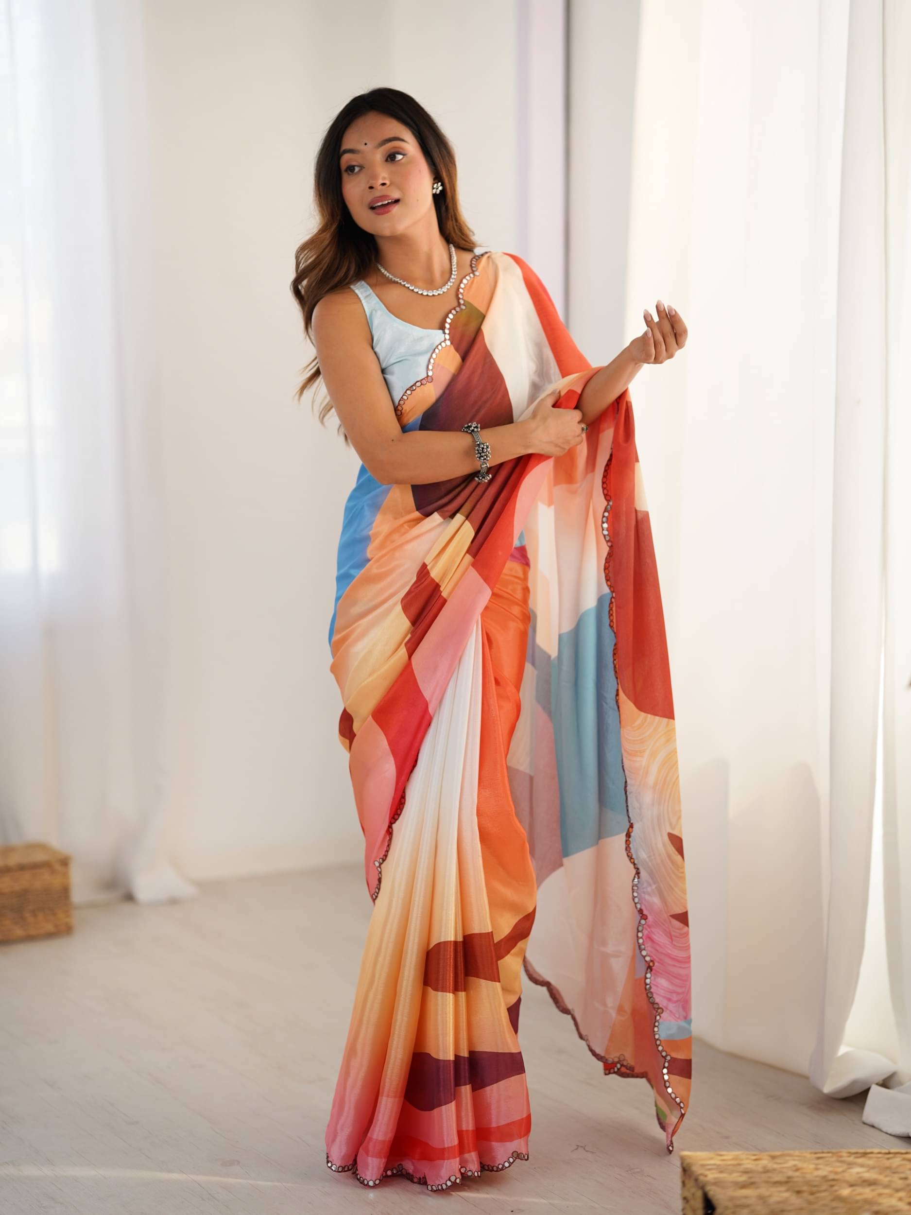    			PANZORA Chiffon Solid Regular Saree Without Blouse Piece ( Orange )