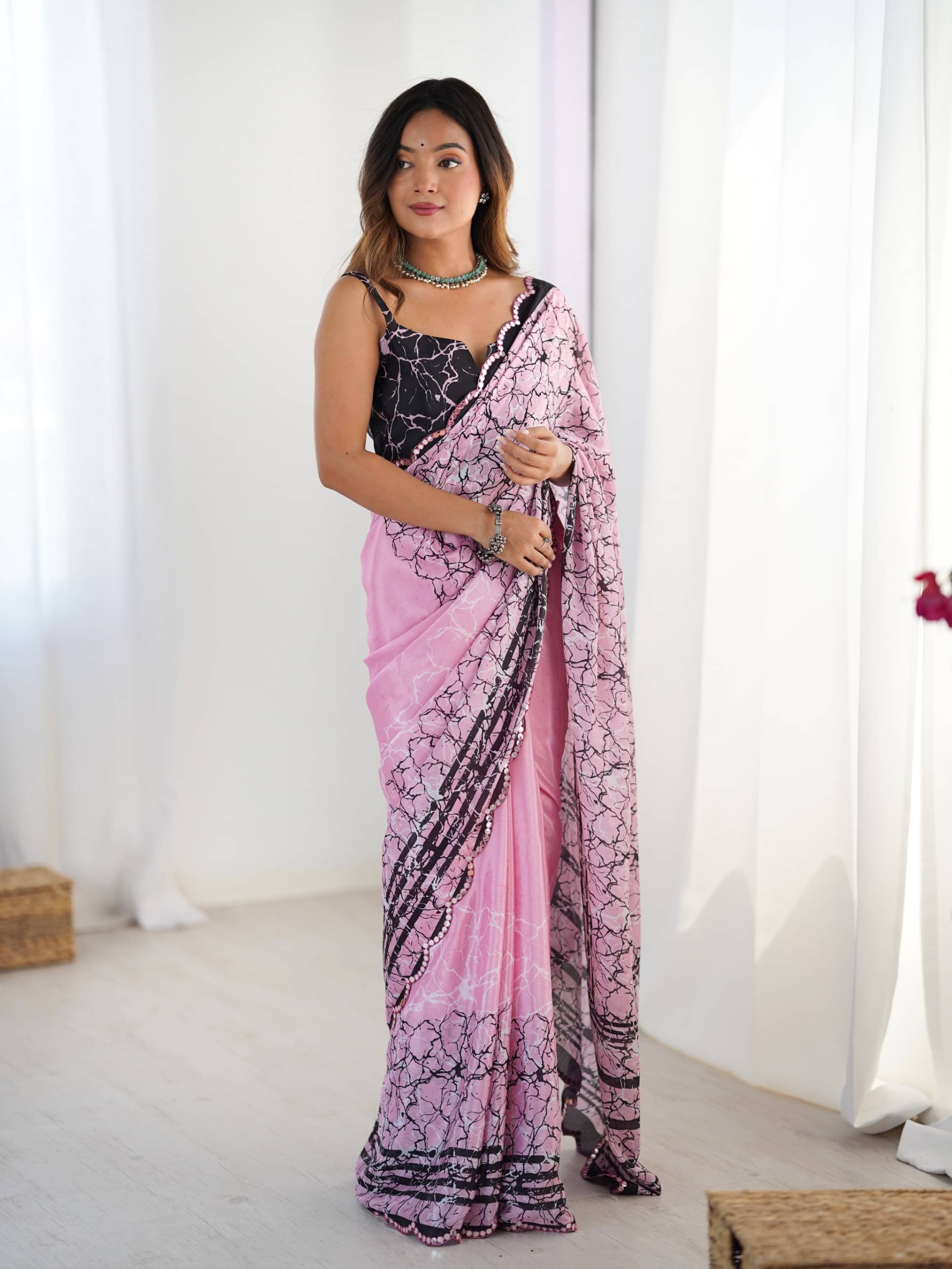     			PANZORA Chiffon Solid Regular Saree Without Blouse Piece ( Pink )