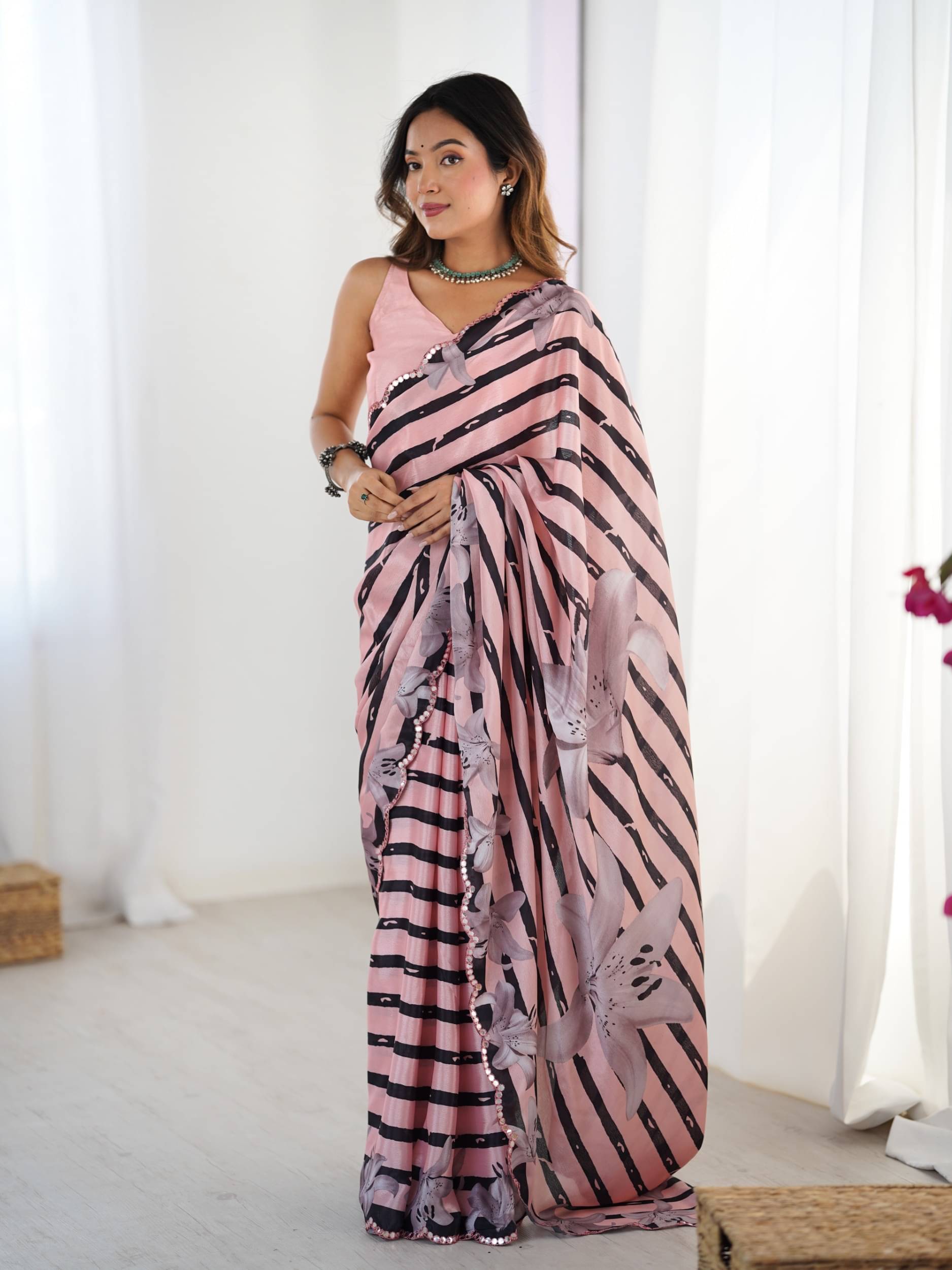     			PANZORA Chiffon Solid Regular Saree Without Blouse Piece ( Peach )