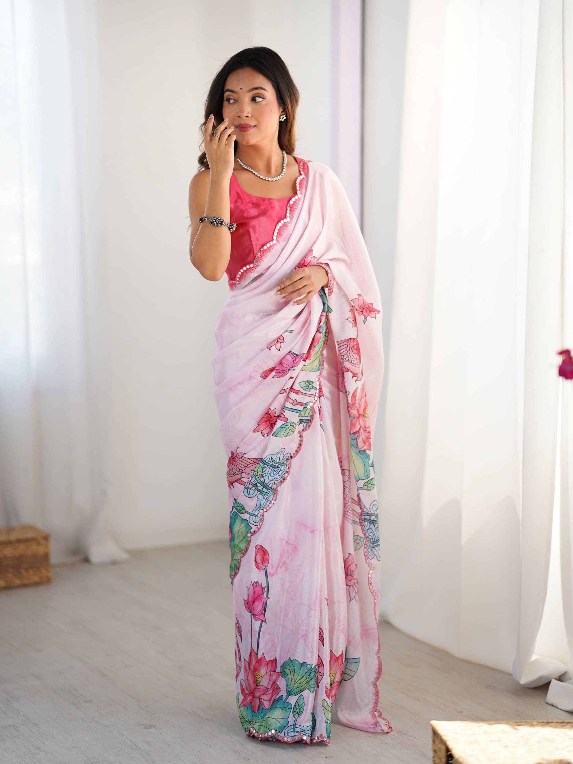     			PANZORA Chiffon Solid Regular Saree Without Blouse Piece ( Pink )