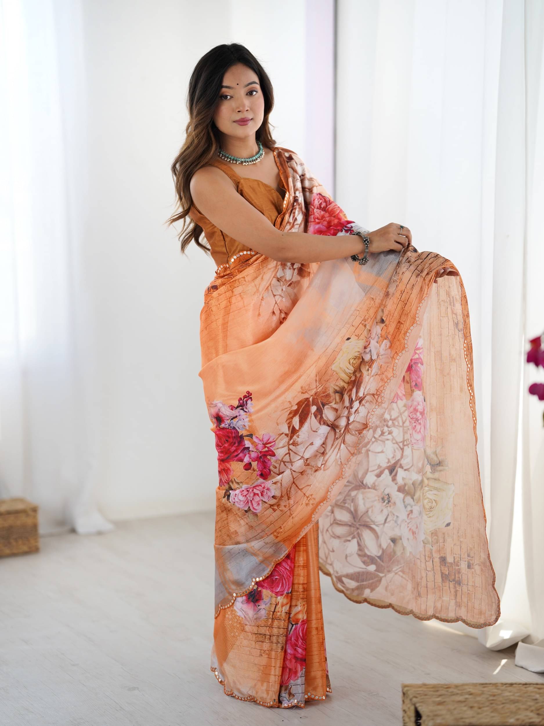     			PANZORA Chiffon Solid Regular Saree Without Blouse Piece ( Orange )