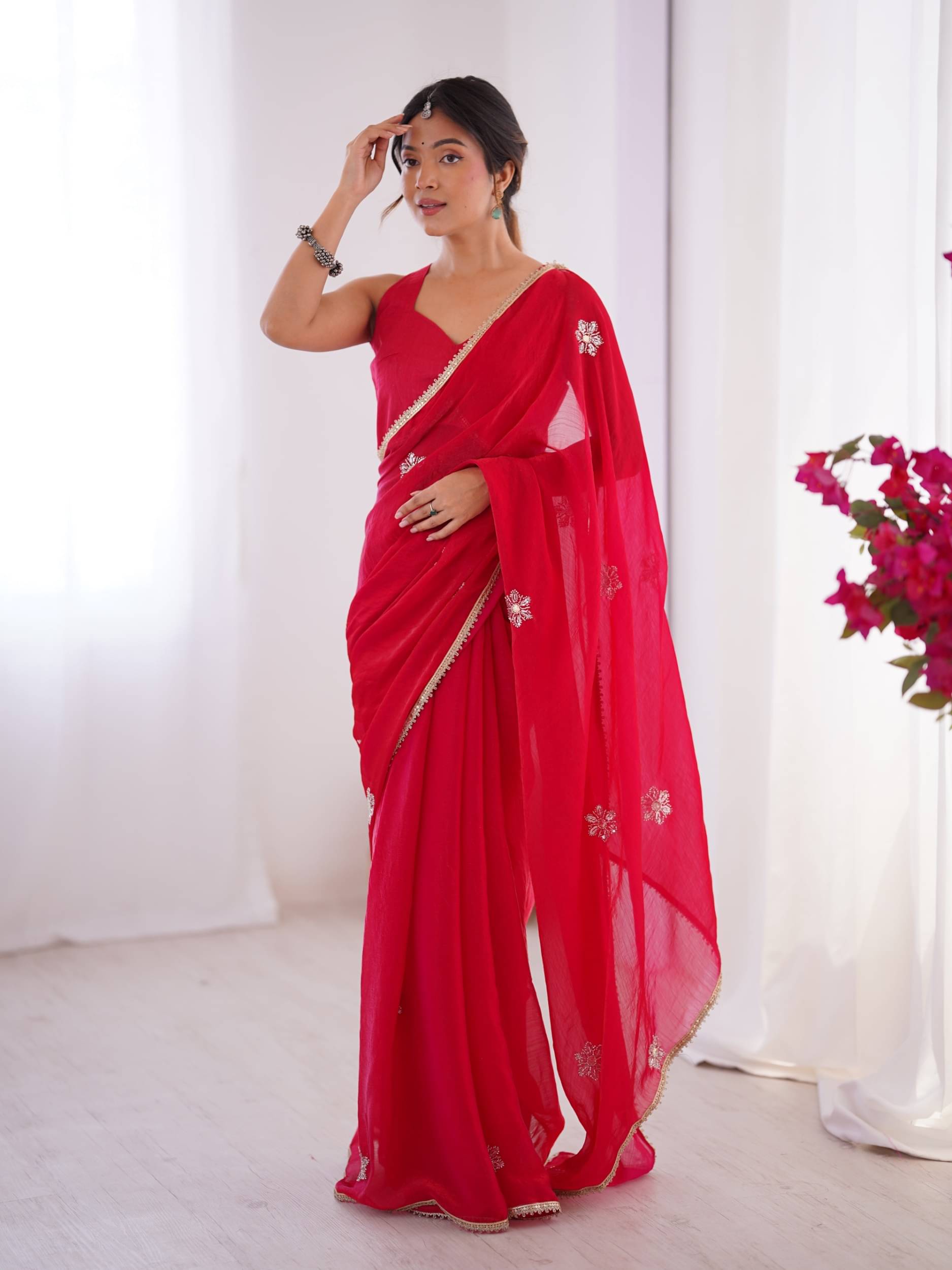     			PANZORA Georgette Solid Regular Saree Without Blouse Piece ( Red )