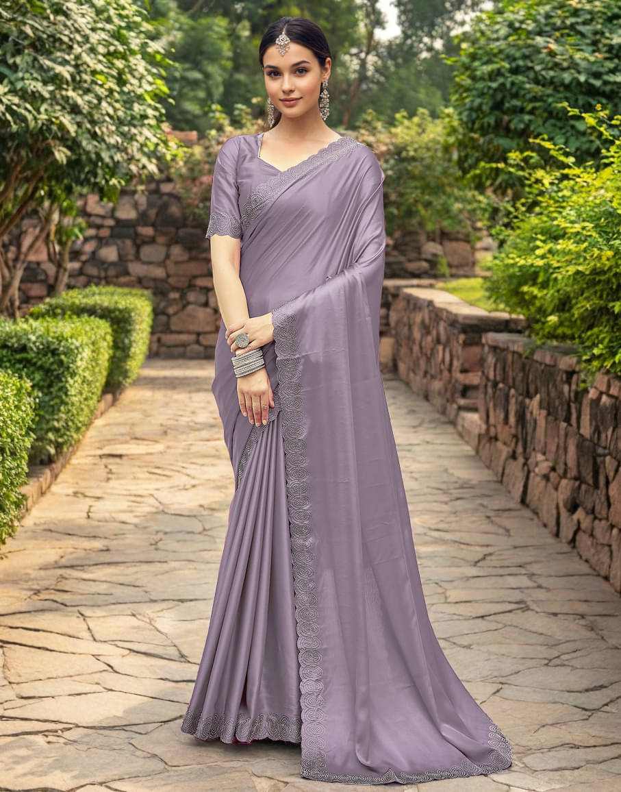     			PANZORA Silk Solid Regular Saree Without Blouse Piece ( Lavender )