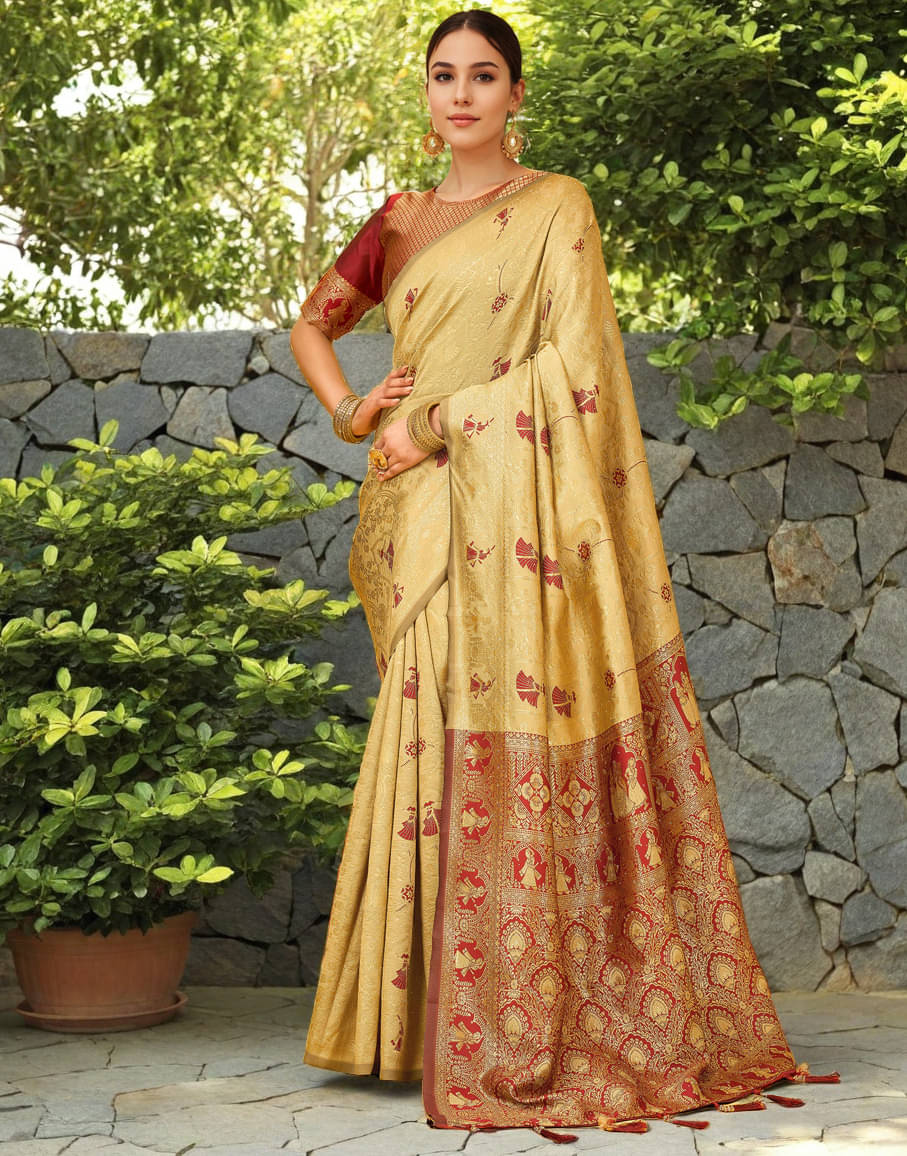     			PANZORA Silk Solid Regular Saree Without Blouse Piece ( Cream )