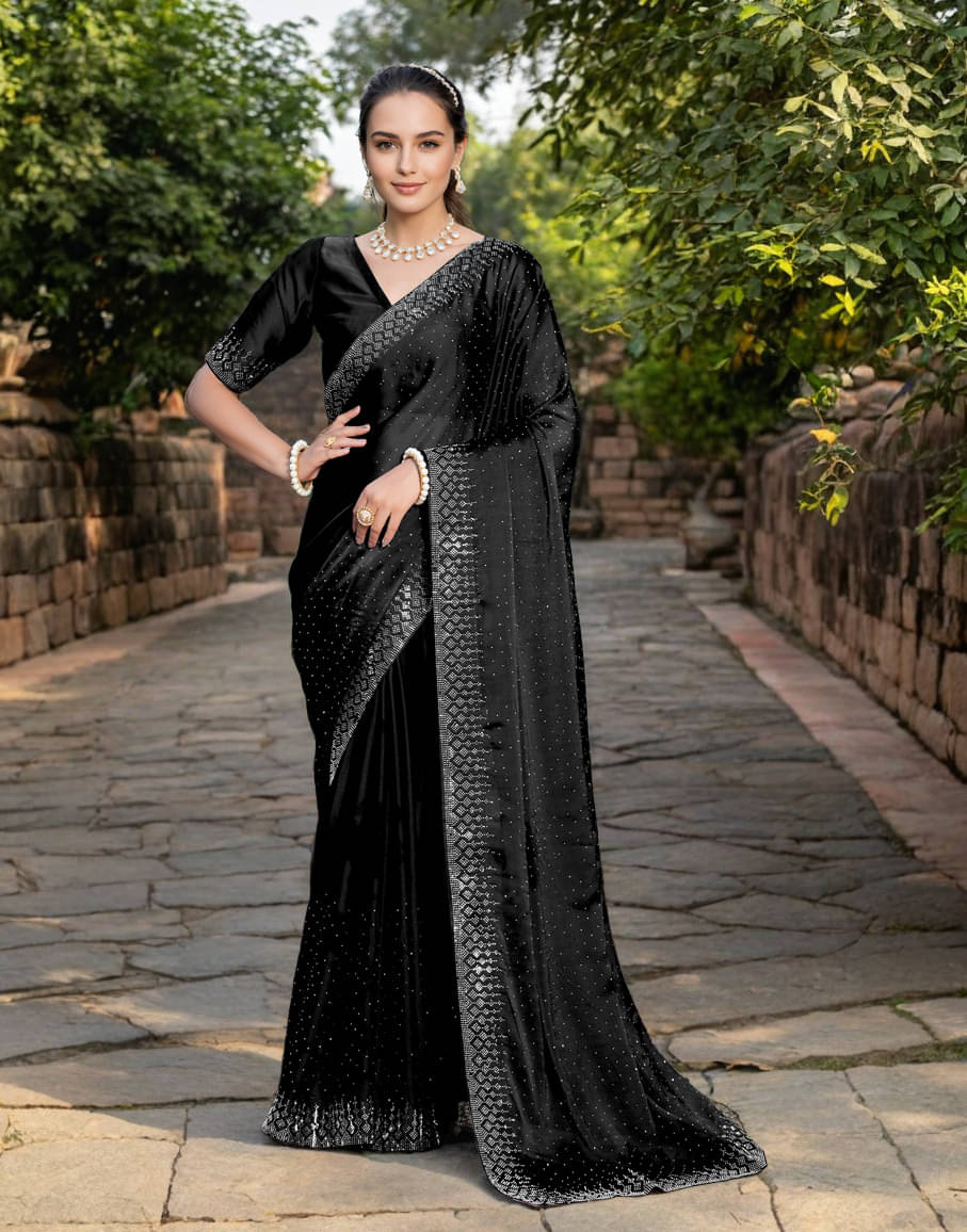     			PANZORA Silk Solid Regular Saree Without Blouse Piece ( Black )