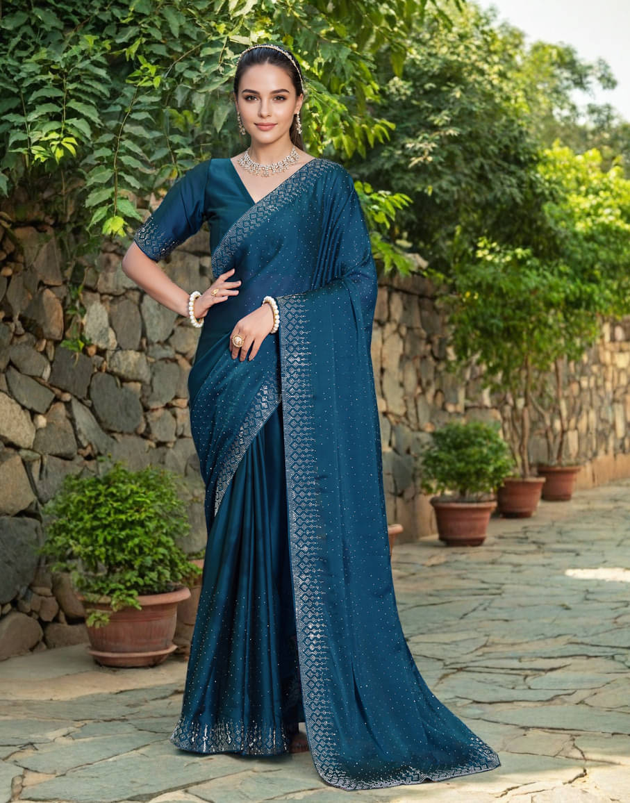     			PANZORA Silk Solid Regular Saree Without Blouse Piece ( Blue )
