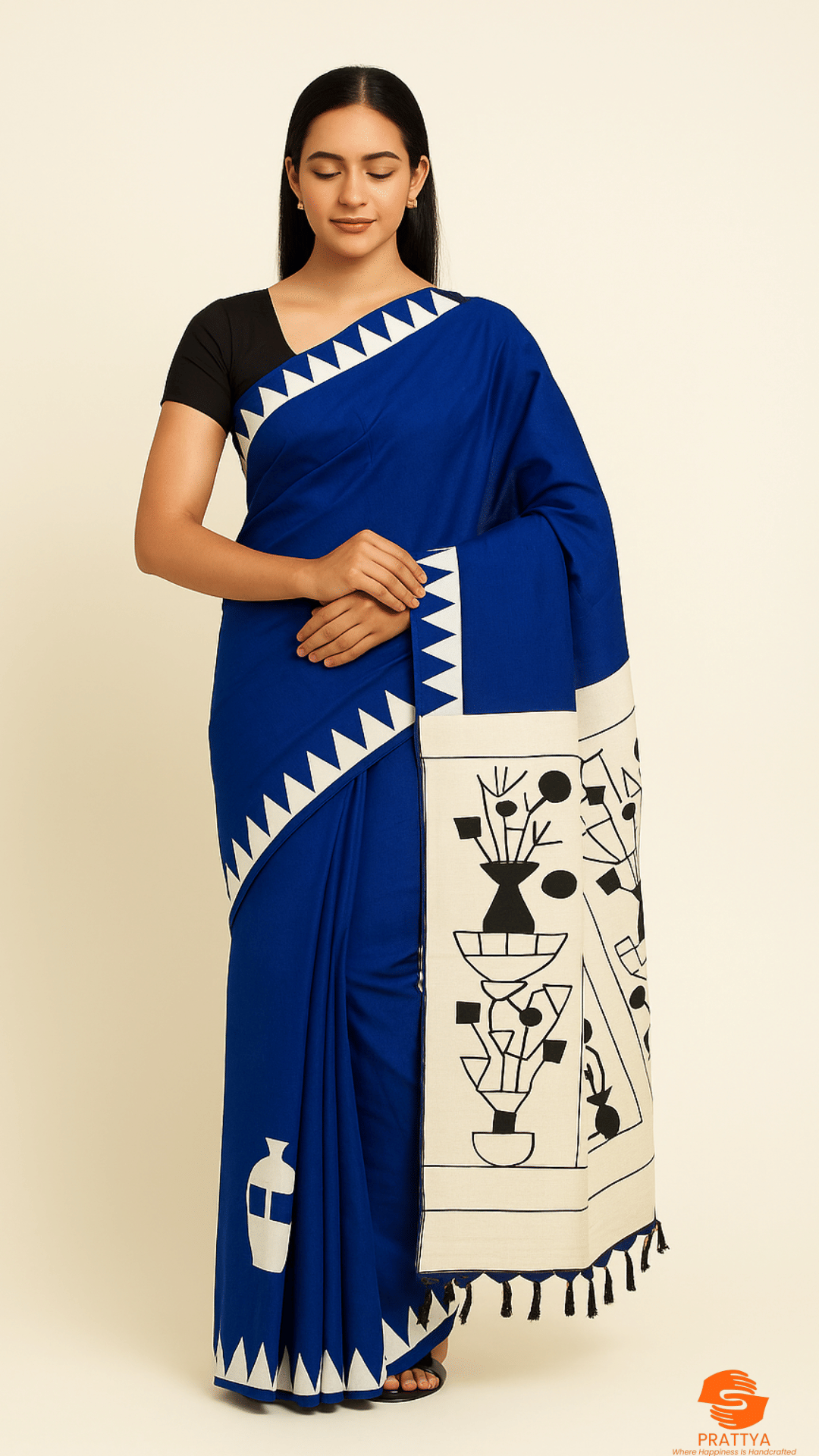     			PRATTYA Cotton Blend Printed Regular Saree With Unstitched Blouse Piece ( Blue,Off White )