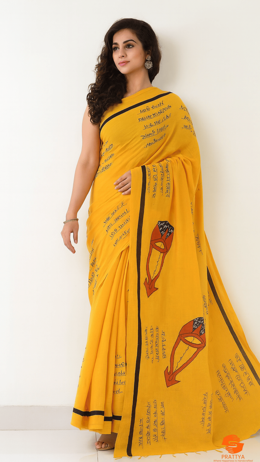     			PRATTYA Cotton Blend Printed Regular Saree With Unstitched Blouse Piece ( Yellow,Red )