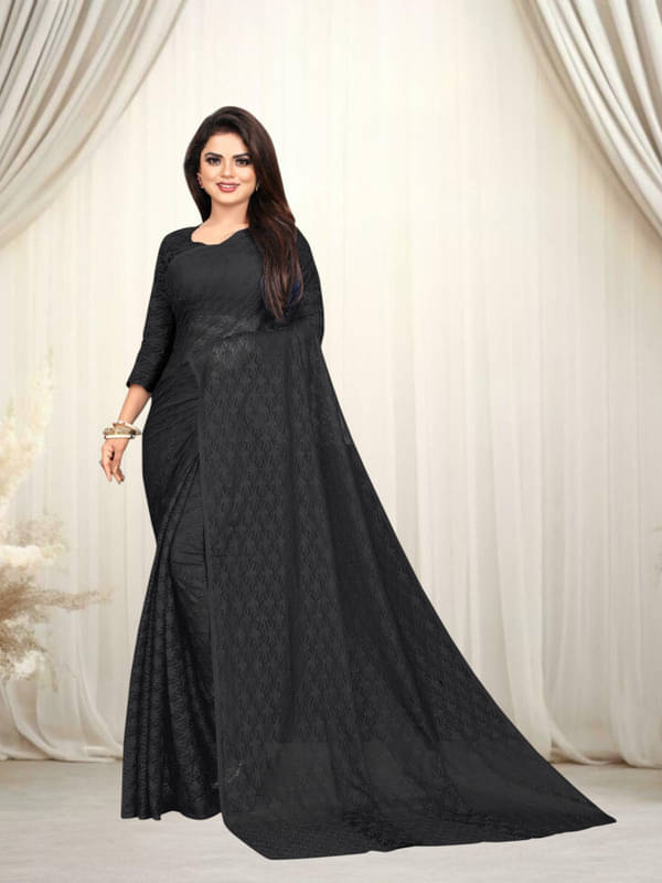     			SHRINGARAA Net Self Design Regular Saree With Unstitched Blouse Piece ( Black )