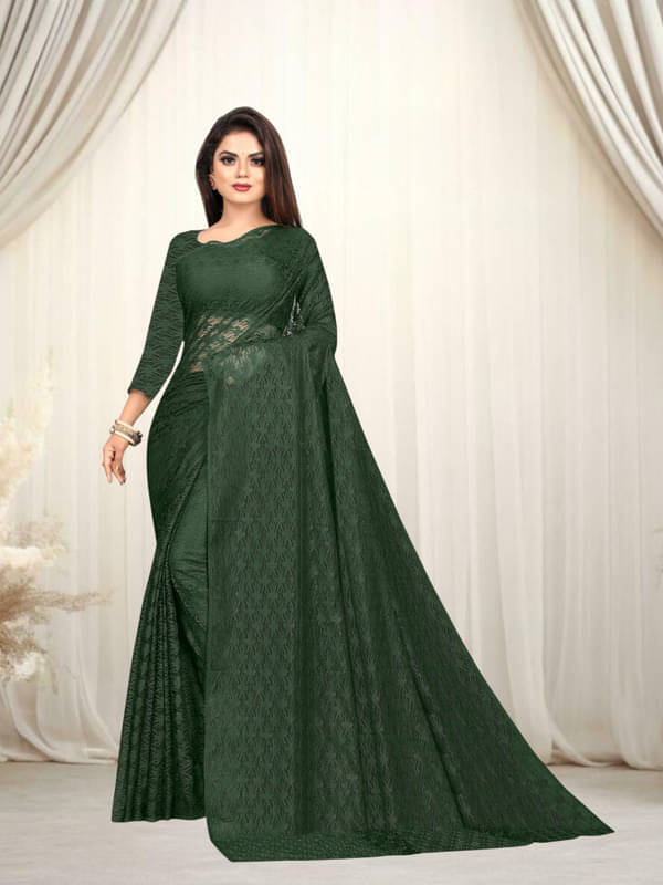 SHRINGARAA Net Self Design Regular Saree With Unstitched Blouse Piece ( Green ) SHRINGARAA Net Self Design Regular Saree With Unstitched Blouse Piece ( Green )