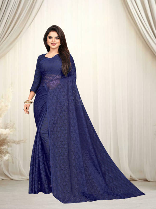     			SHRINGARAA Net Self Design Regular Saree With Unstitched Blouse Piece ( Blue )