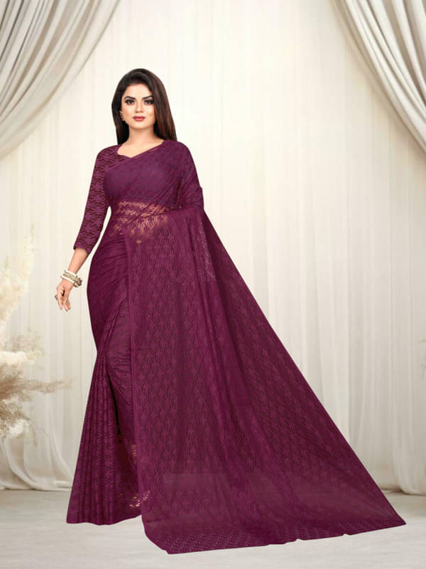     			SHRINGARAA Net Self Design Regular Saree With Unstitched Blouse Piece ( Wine )