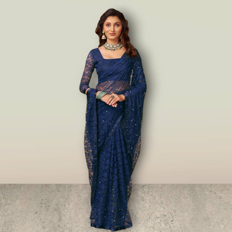     			SHRINGARAA Net Self Design Regular Saree With Unstitched Blouse Piece ( Blue )