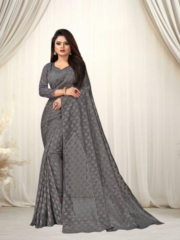     			SHRINGARAA Net Self Design Regular Saree With Unstitched Blouse Piece ( Grey )