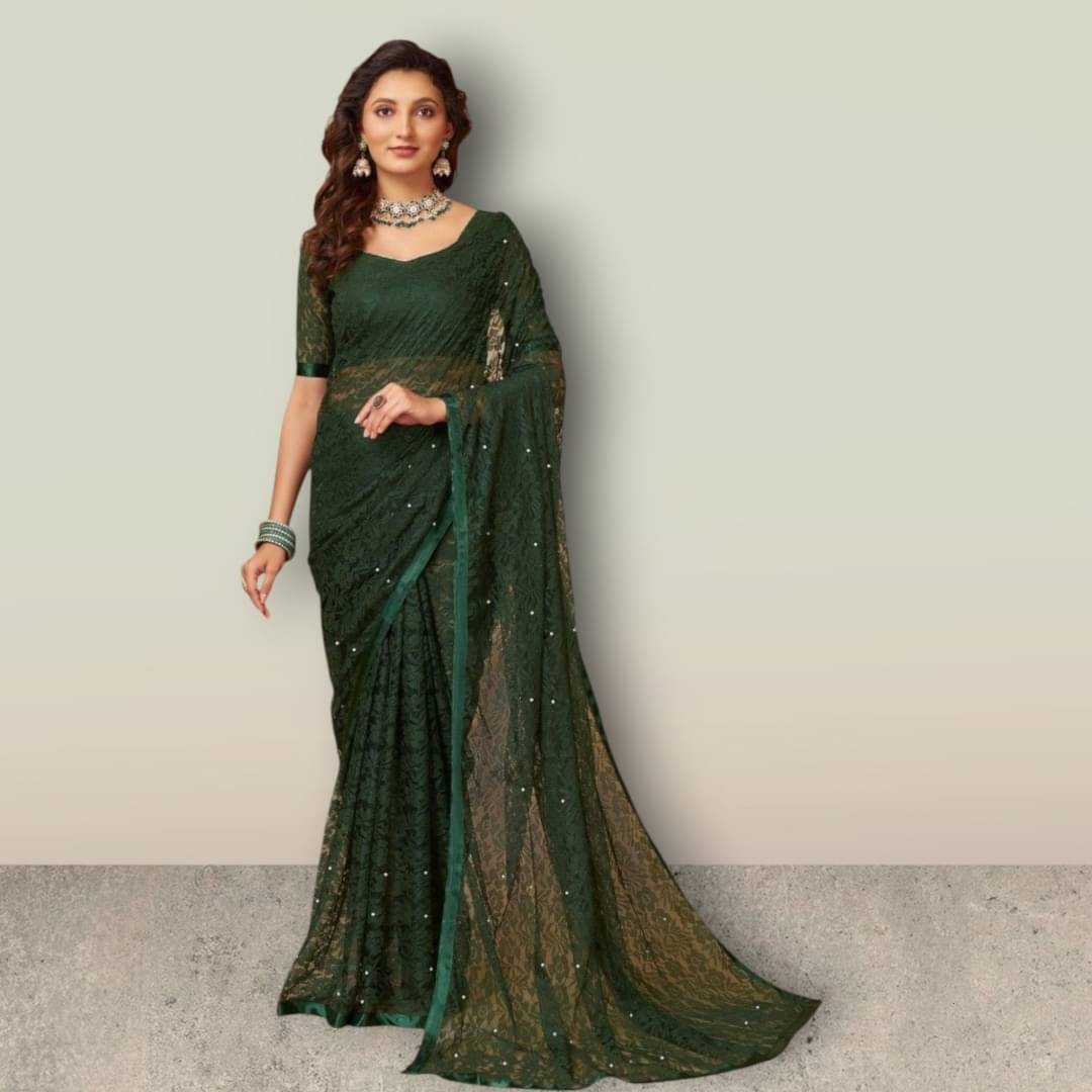     			SHRINGARAA Net Self Design Regular Saree With Unstitched Blouse Piece ( Green )