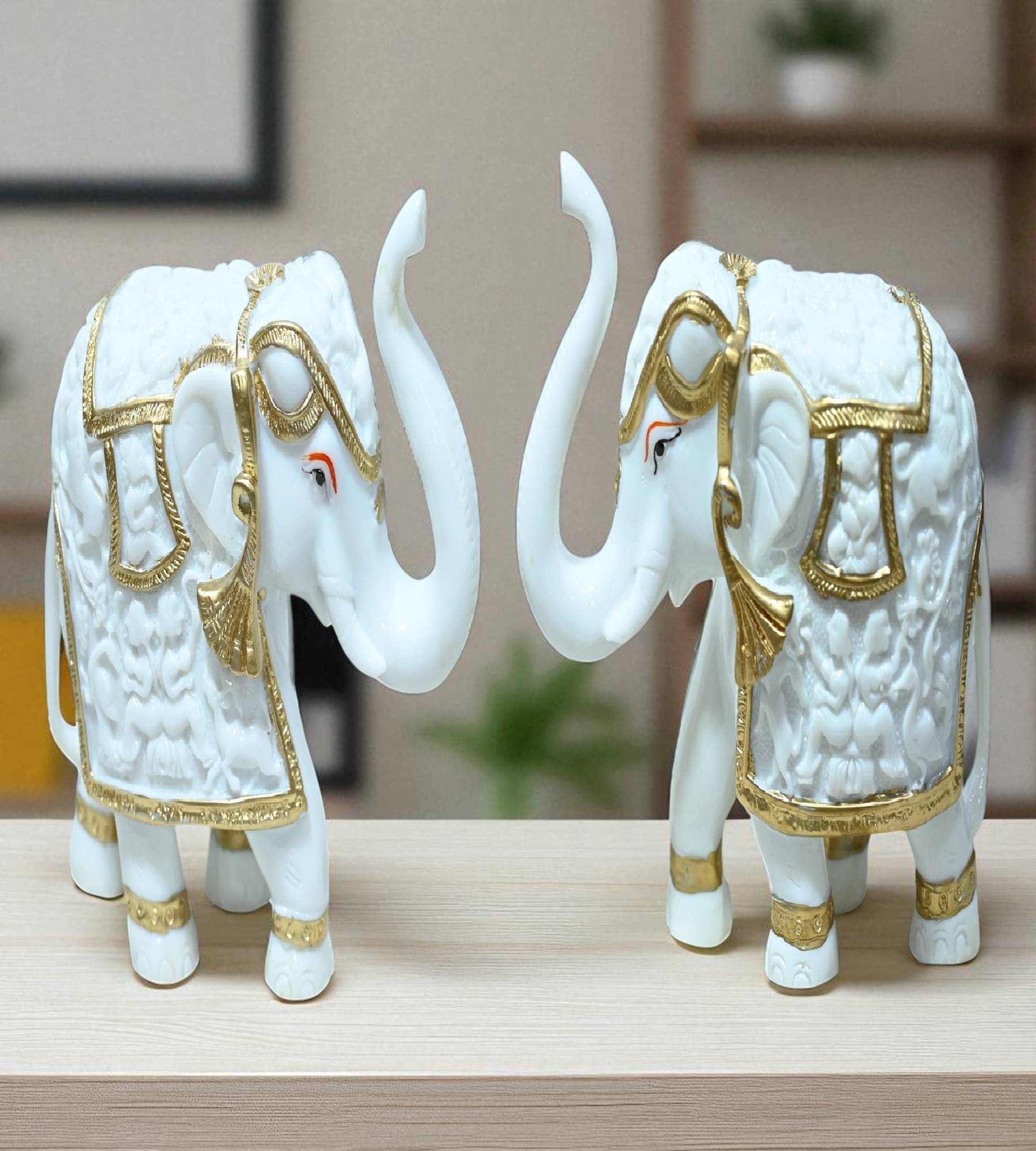 Sigaram 6 Inch White Marble Elephant with Gold Cloth For Home Decor Statue Figurine Showpiece K4822     			Sigaram 6 Inch White Marble Elephant with Gold Cloth For Home Decor Statue Figurine Showpiece K4822