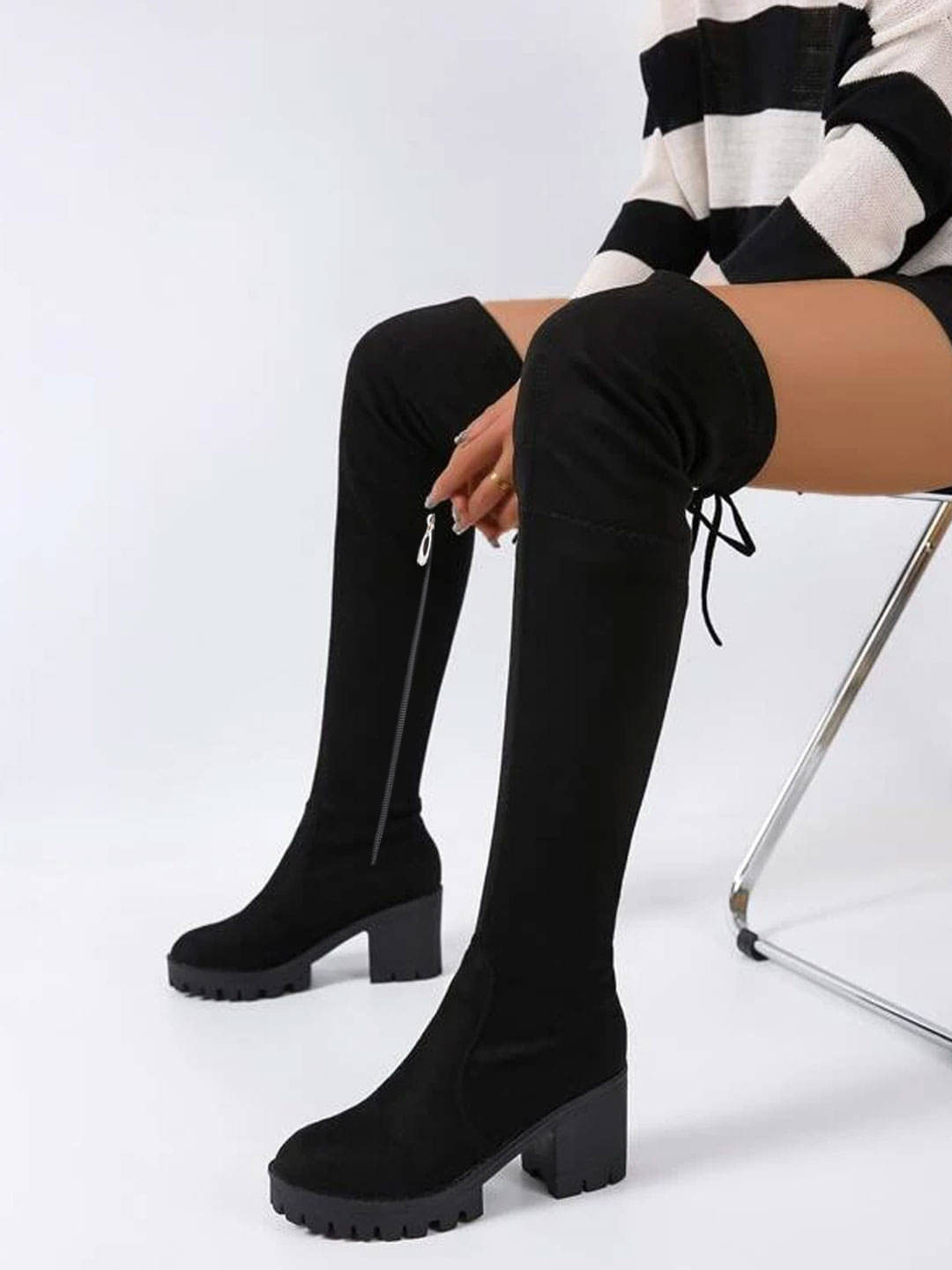     			Stylestry Black Women's Knee Length Boots
