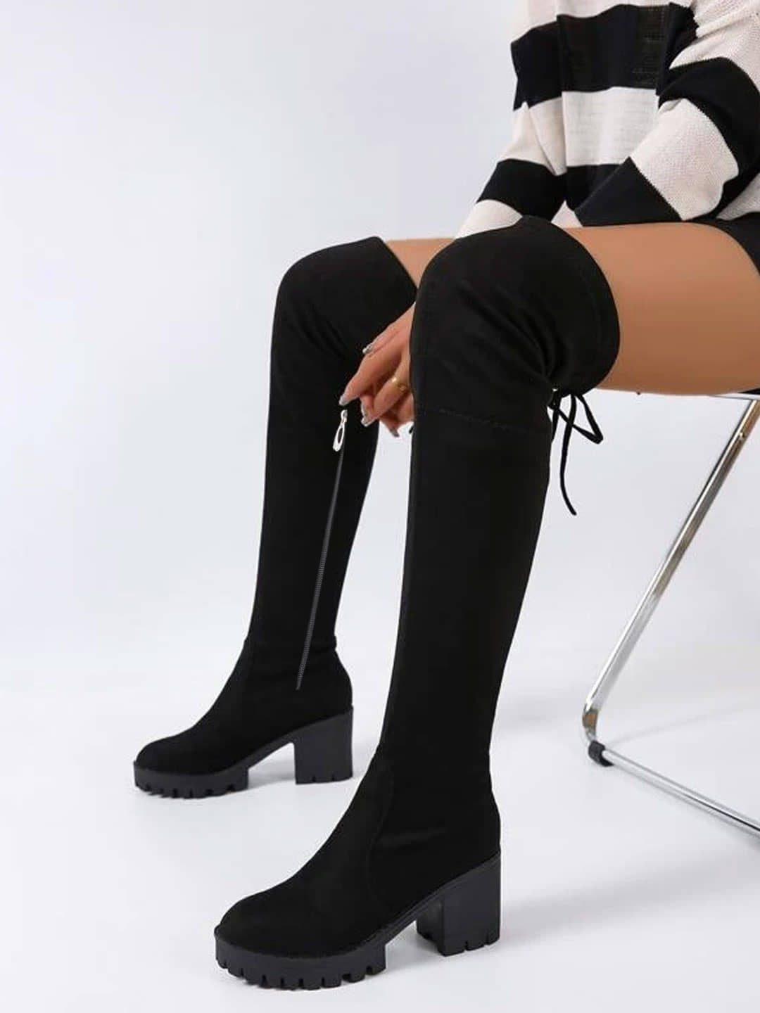 Stylestry Black Women's Knee Length Boots