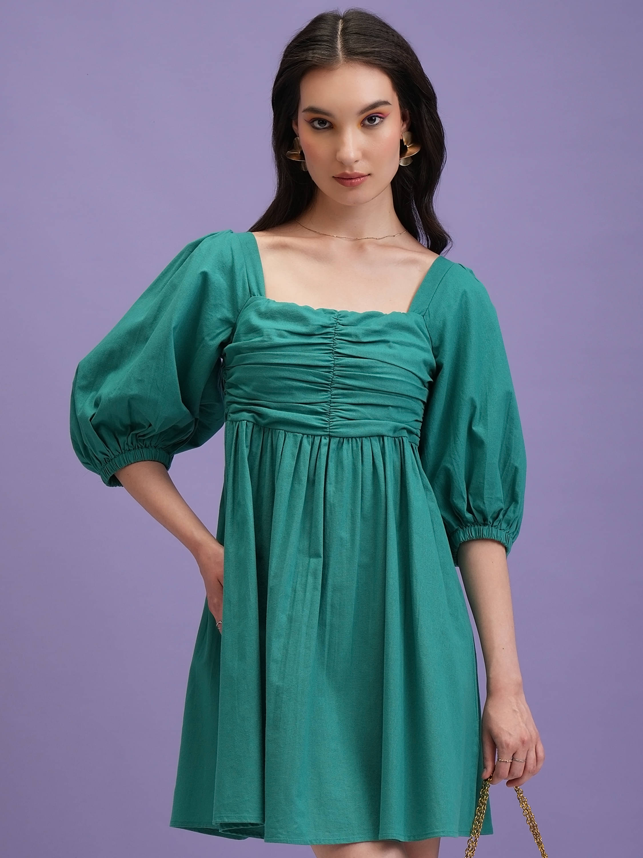     			Tokyo Talkies Women Cotton Fit & Flare Dress ( Green )