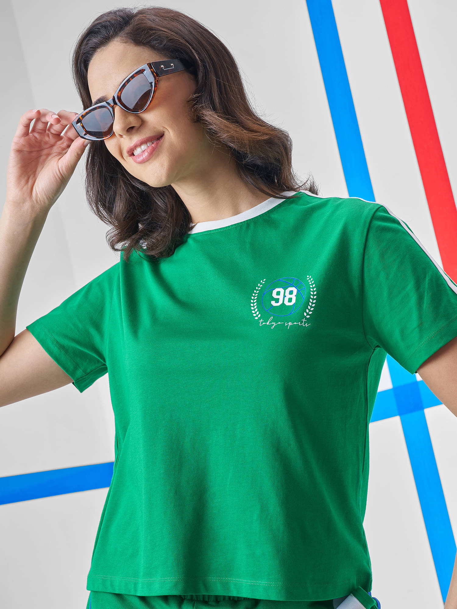     			Tokyo Talkies Women Cotton Oversized Fit Round Neck T-Shirt ( Green )