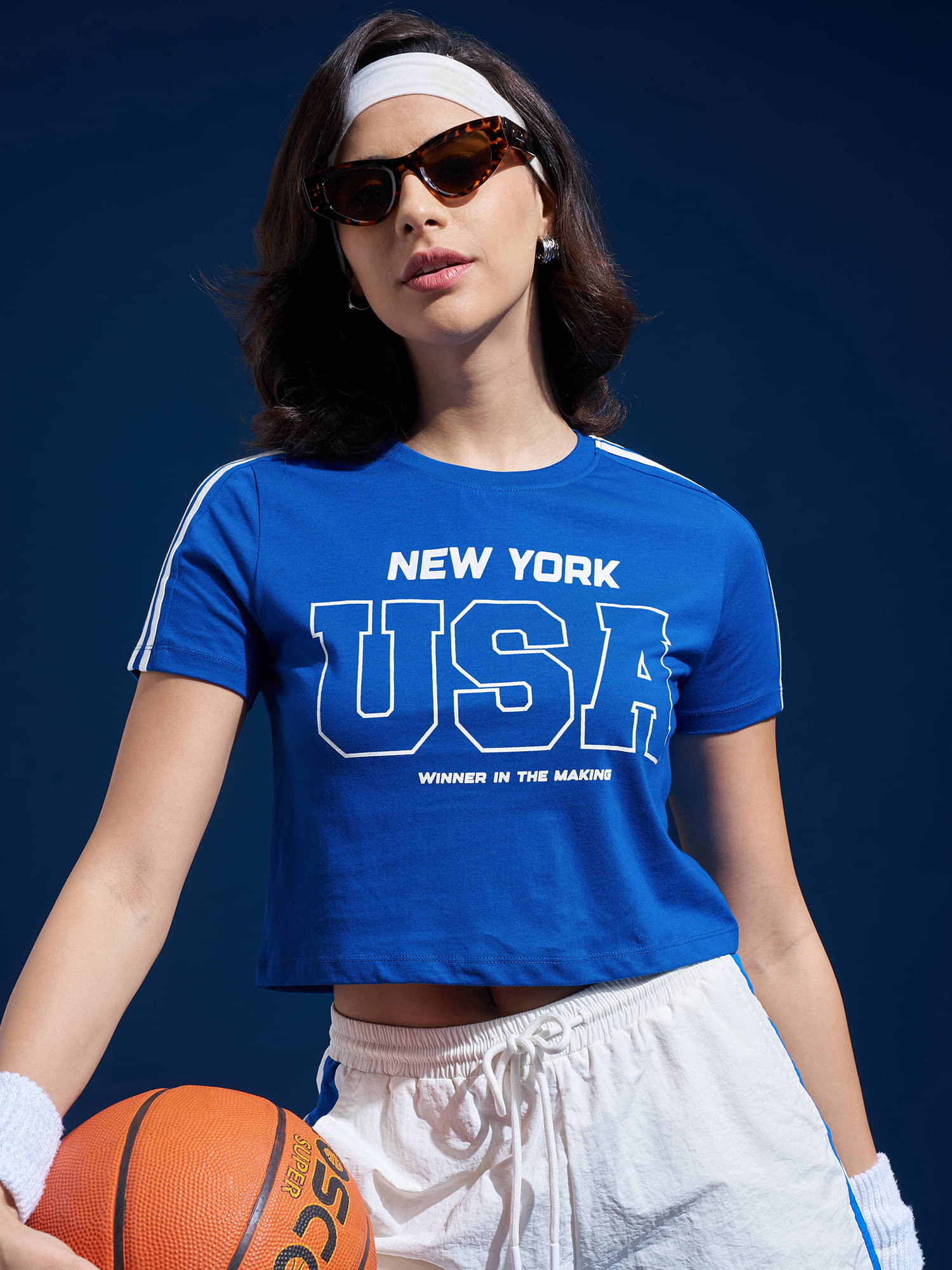    			Tokyo Talkies Women Cotton Slim Fit Round Neck T-Shirt ( Blue )