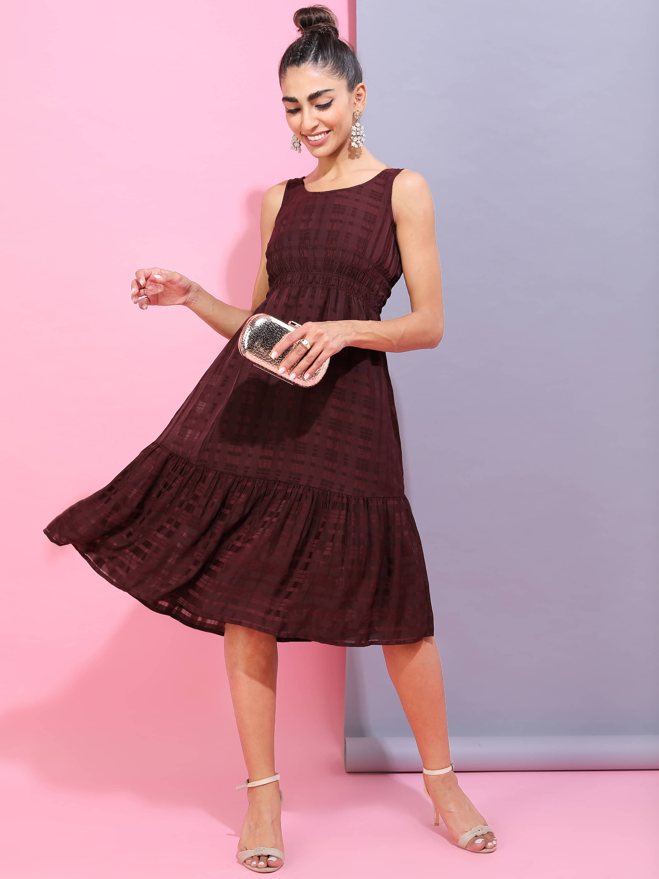     			Tokyo Talkies Women Polyester A-line Dress ( Maroon )