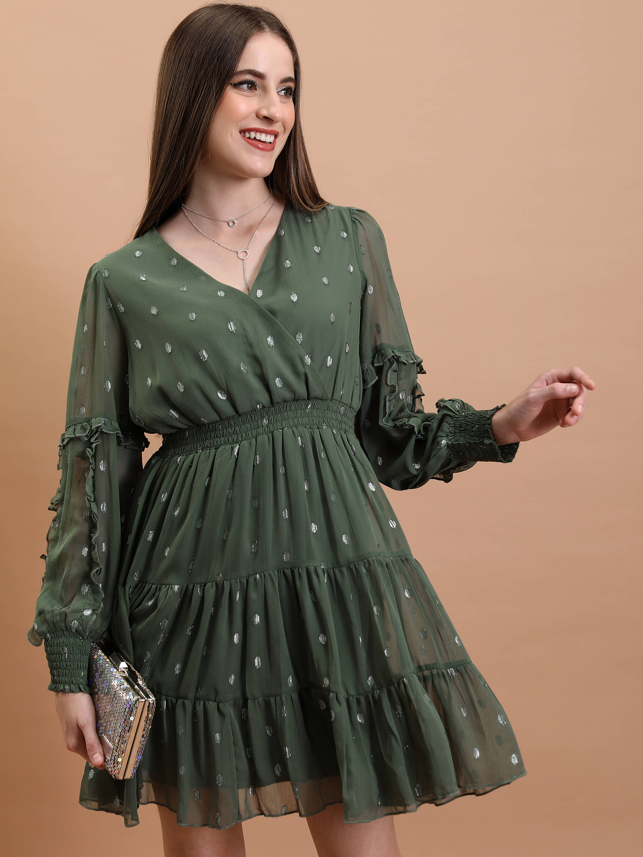 Tokyo Talkies Women Polyester Fit & Flare Dress ( Green )     			Tokyo Talkies Women Polyester Fit & Flare Dress ( Green )