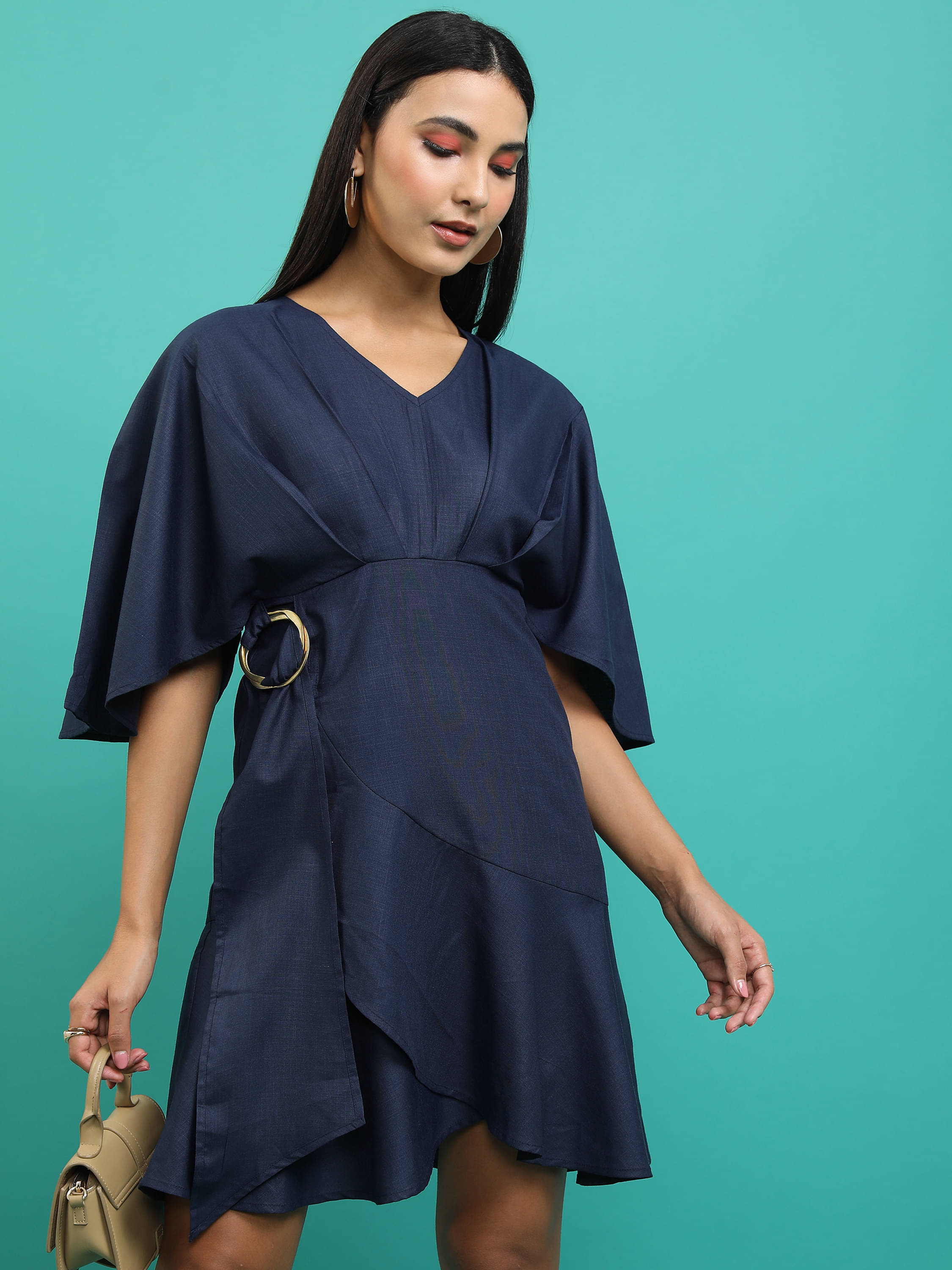     			Tokyo Talkies Women Polyester Wrap Dress ( Blue )