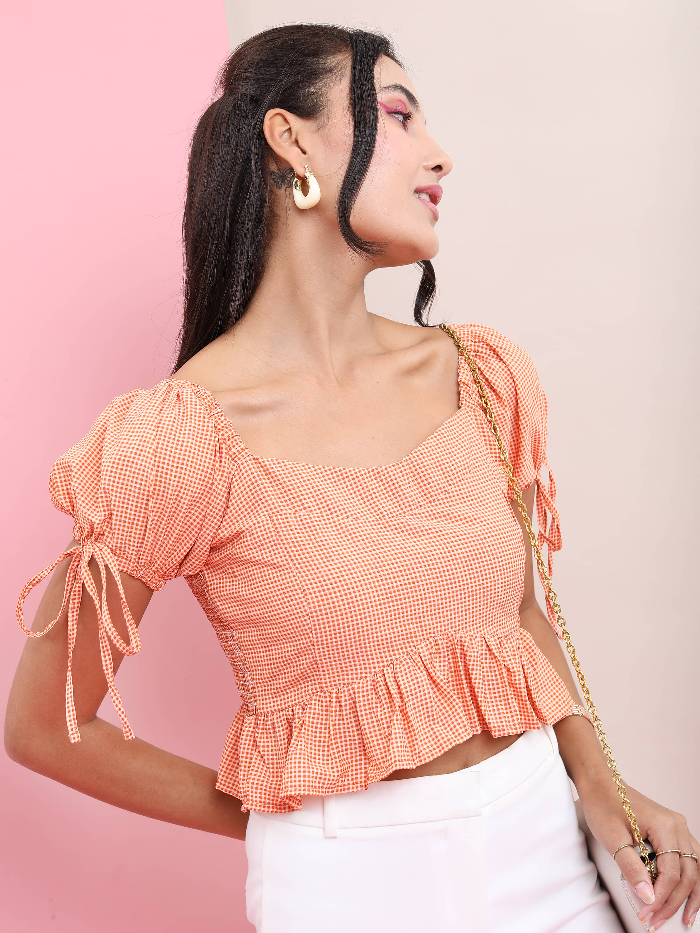 Tokyo Talkies Women's Polyester Crop Top ( Rust )