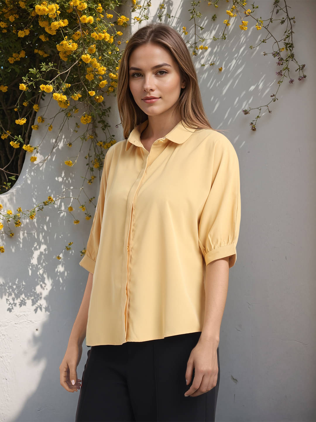 Tokyo Talkies Women's Polyester Regular Top ( Mustard ) Tokyo Talkies Women's Polyester Regular Top ( Mustard )
