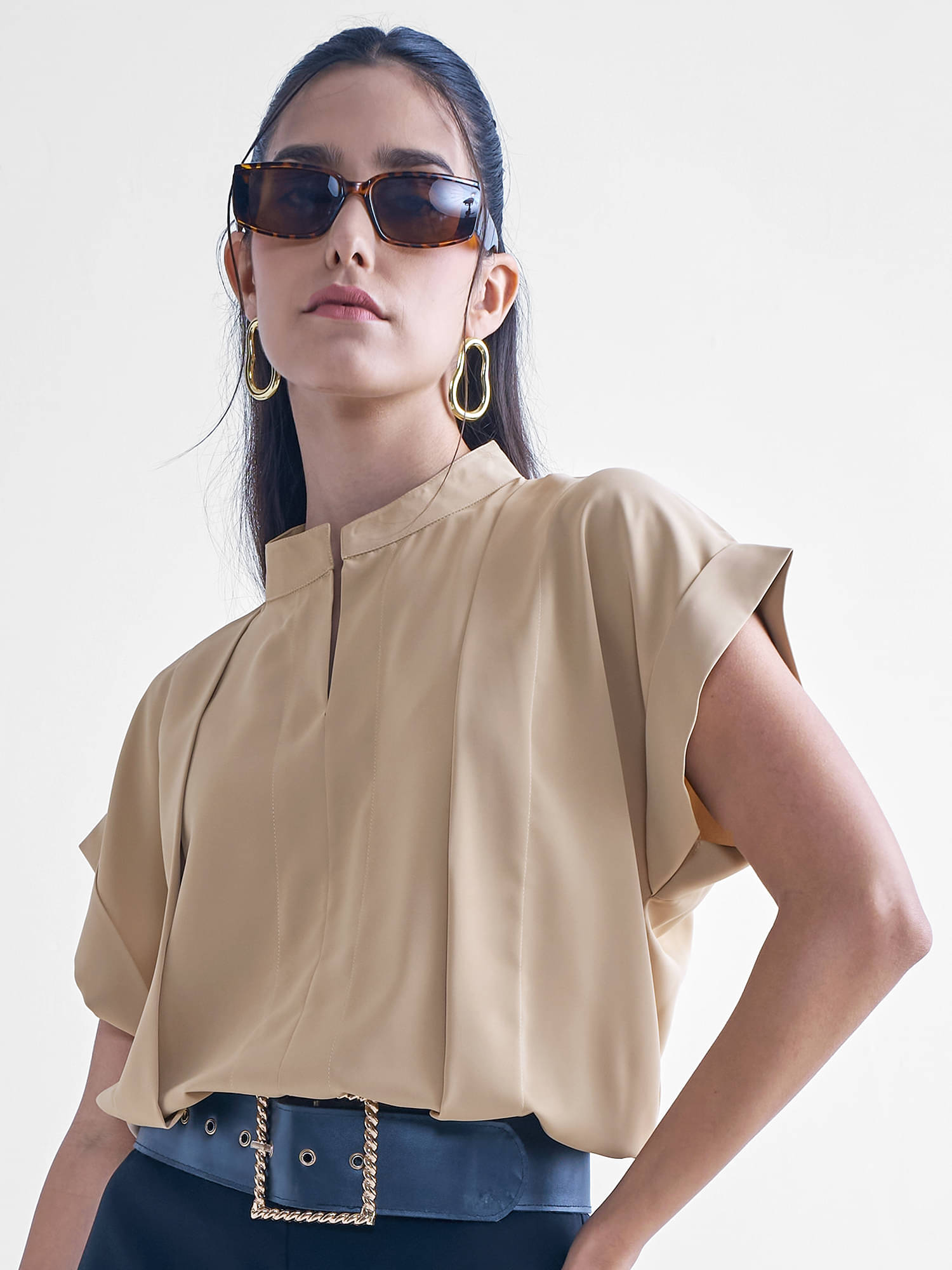 Tokyo Talkies Women's Polyester Regular Top ( Beige ) Tokyo Talkies Women's Polyester Regular Top ( Beige )