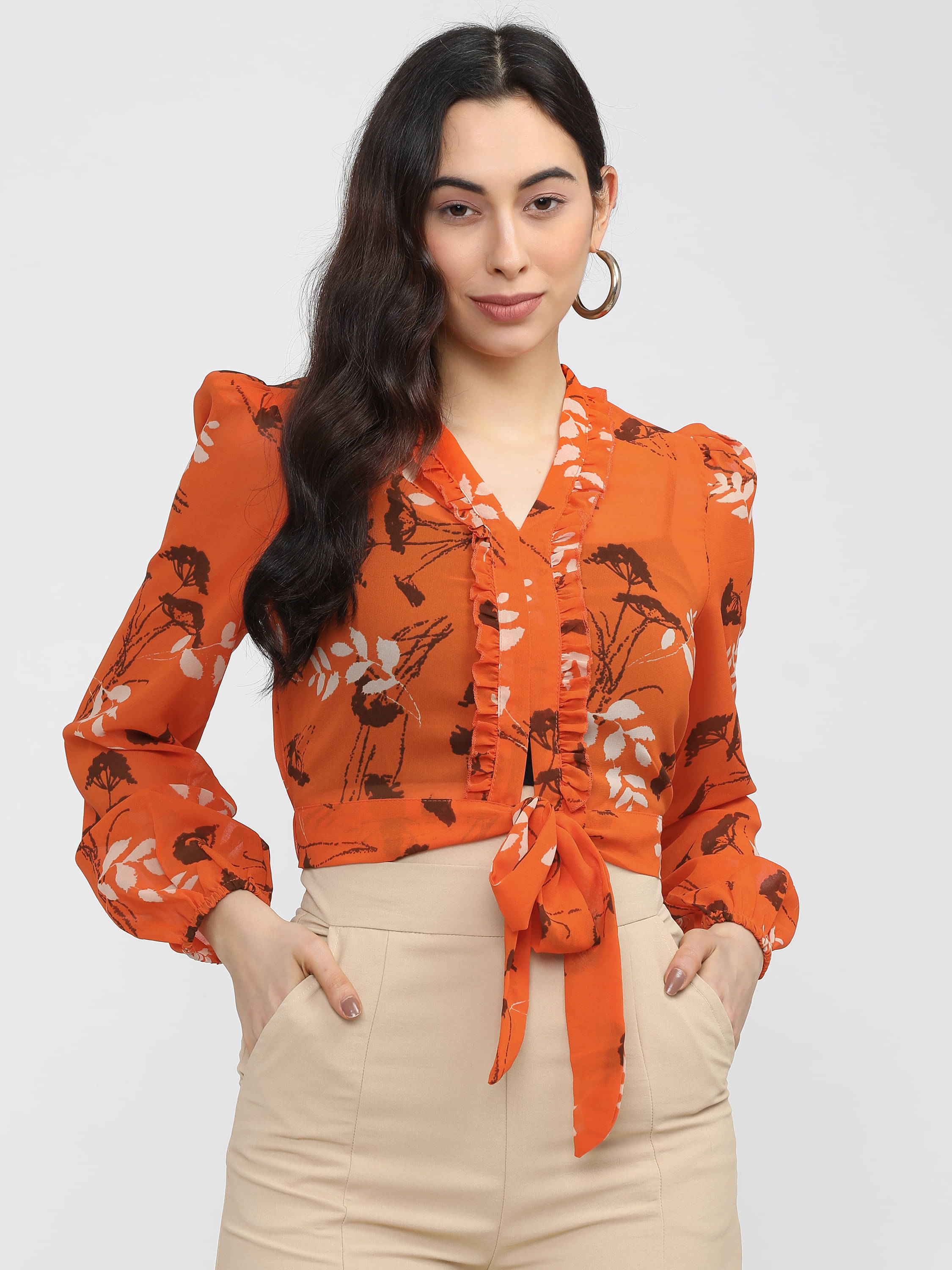     			Tokyo Talkies Women's Polyester Regular Top ( Orange )