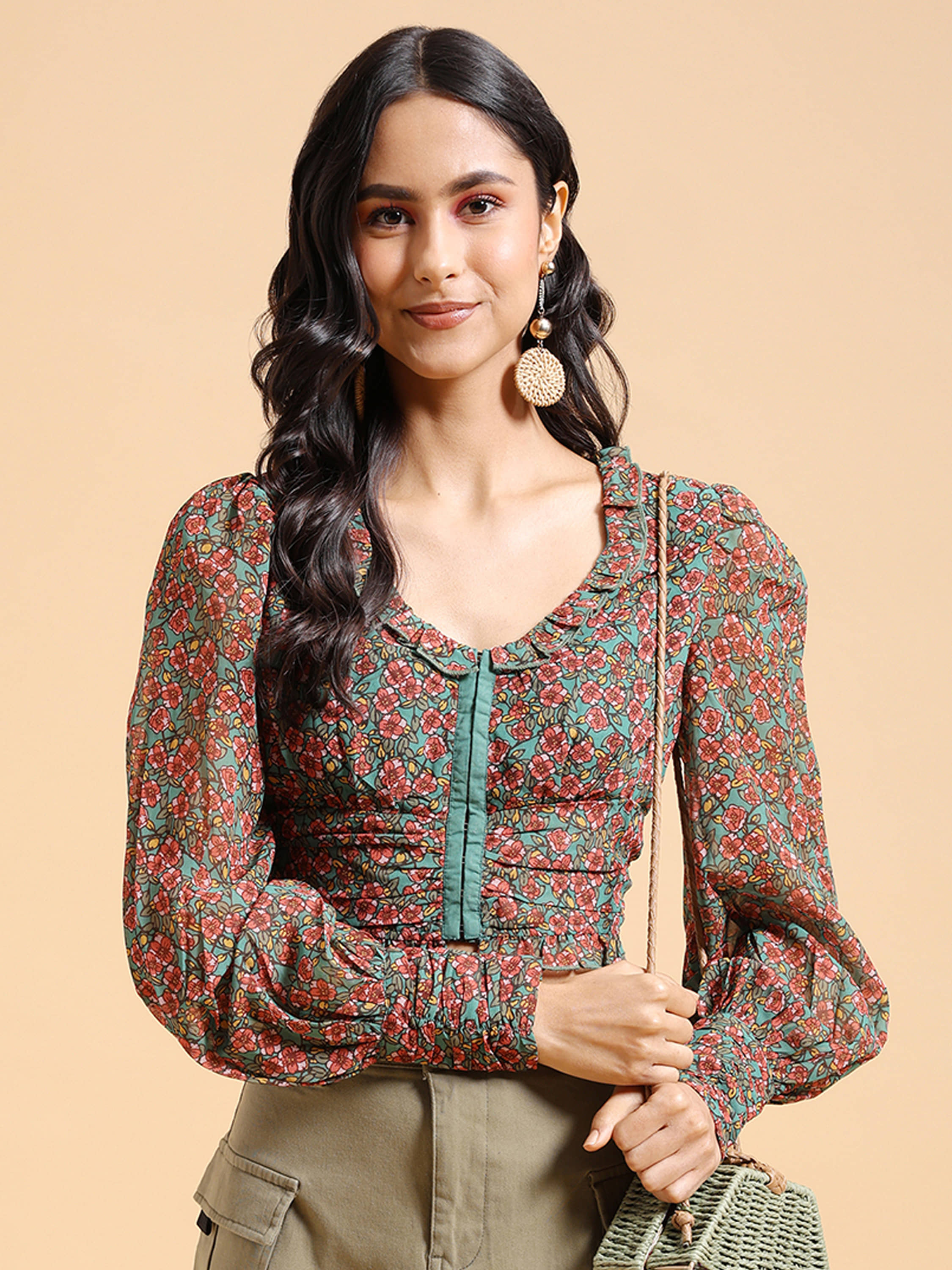 Tokyo Talkies Women's Polyester Regular Top ( Green )
