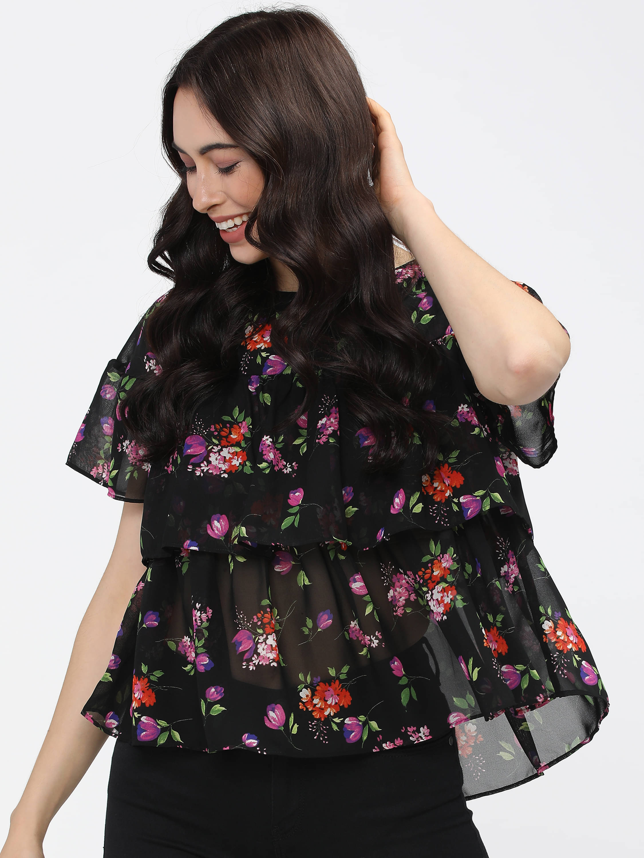     			Tokyo Talkies Women's Polyester Regular Top ( Black )