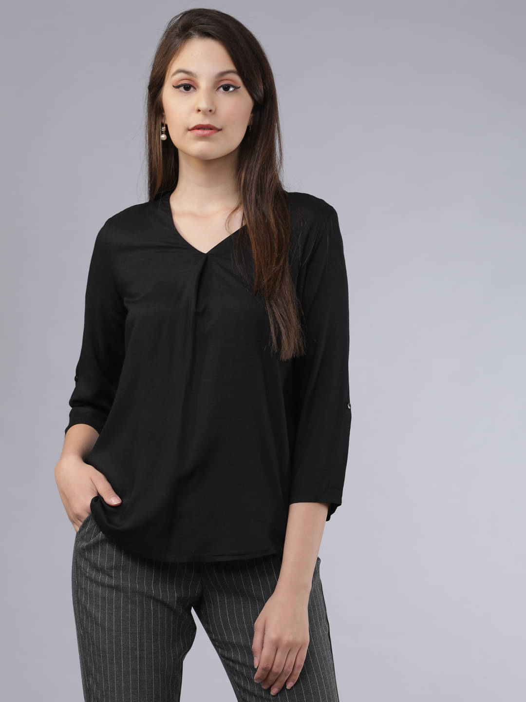    			Tokyo Talkies Women's Viscose Regular Top ( Black )