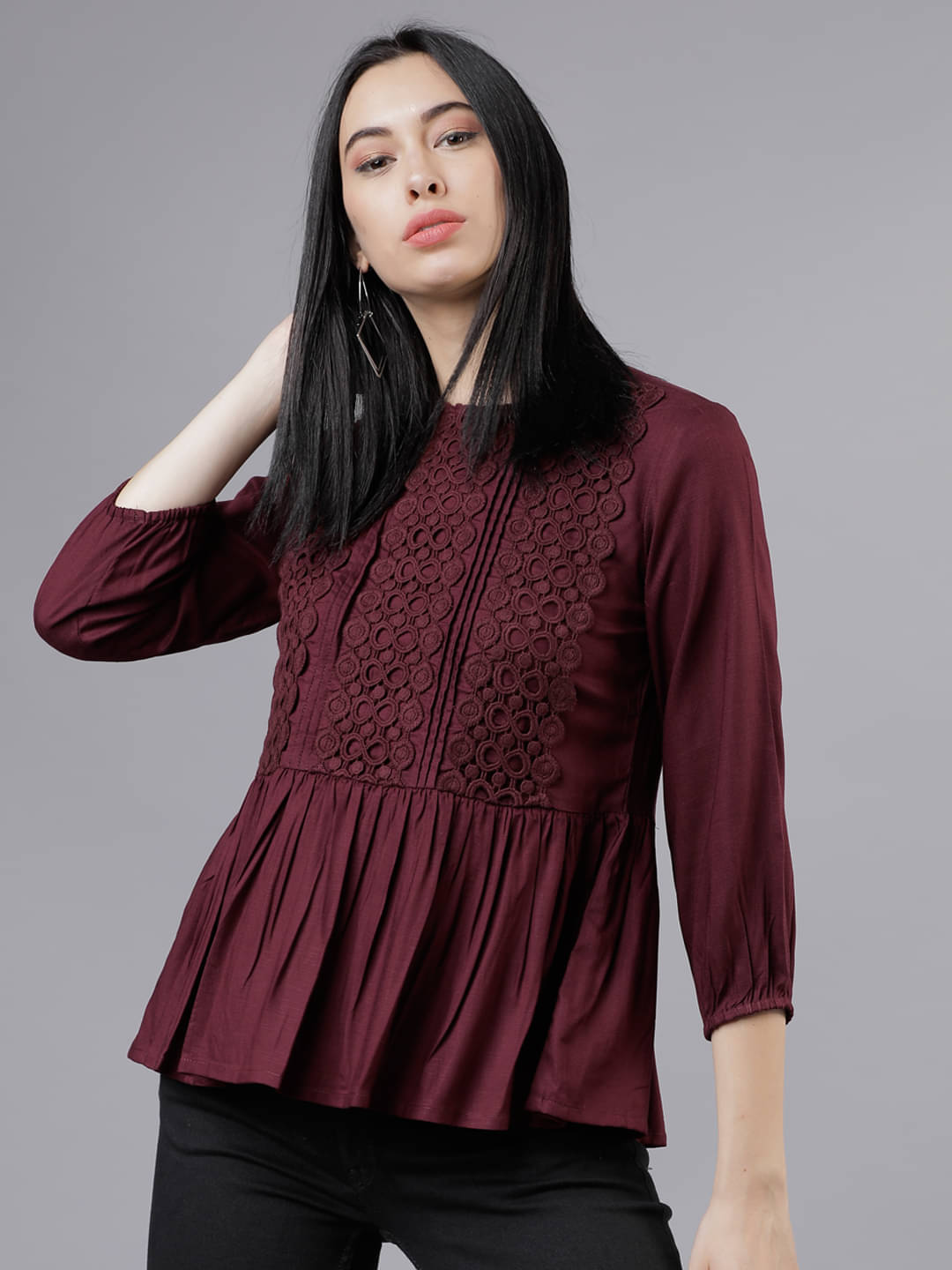 Tokyo Talkies Women's Viscose Peplum Top ( Brown ) Tokyo Talkies Women's Viscose Peplum Top ( Brown )