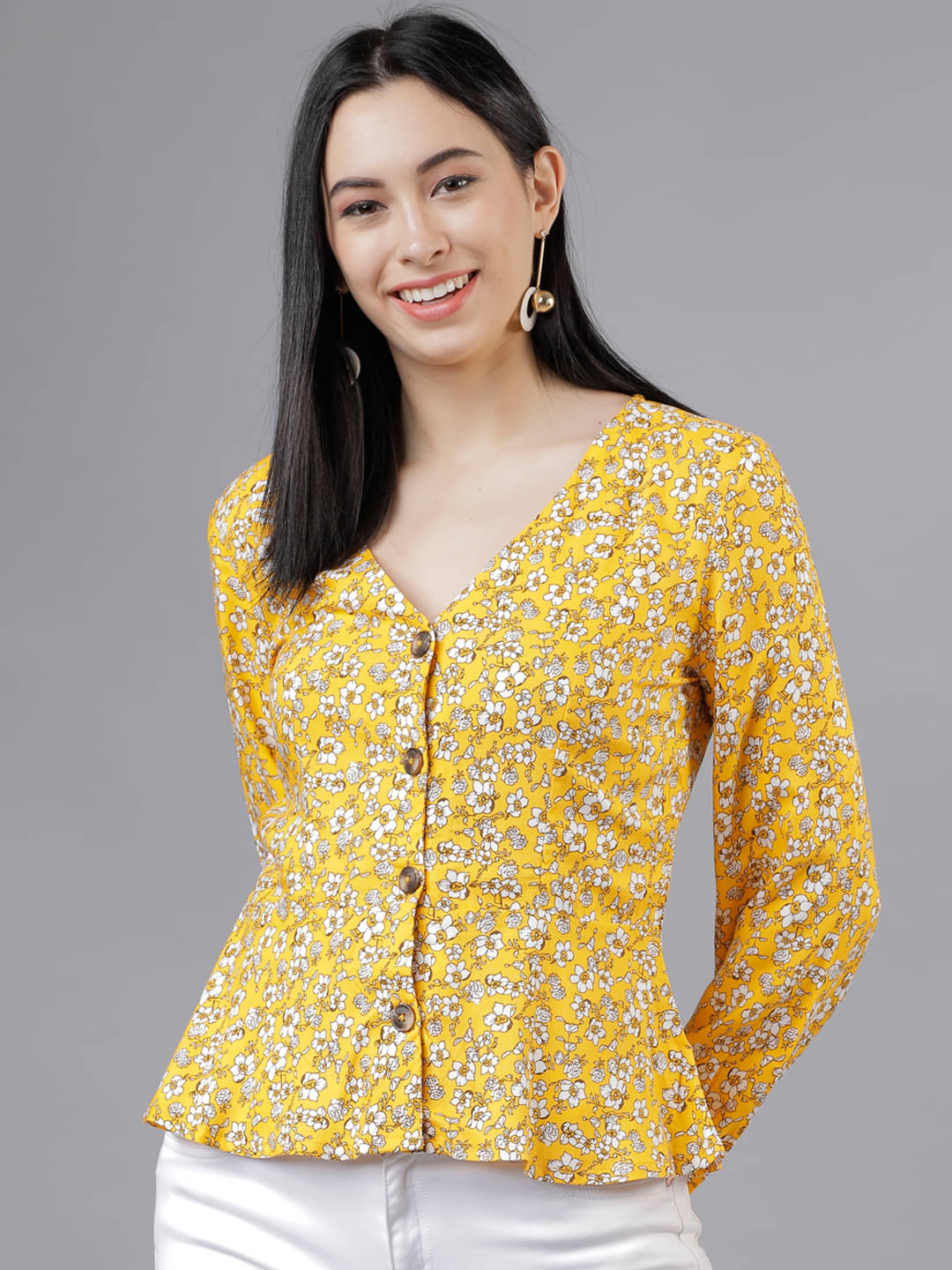     			Tokyo Talkies Women's Viscose Peplum Top ( Yellow )