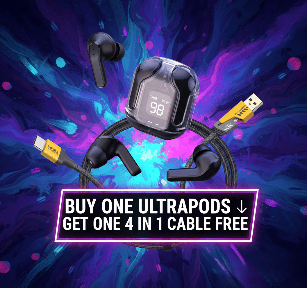     			Tws Ultrapods display bluetooth, Earbuds Pro + 4 in 1 data fast cable ,  Bluetooth Headphone + 4 in 1 charging cable