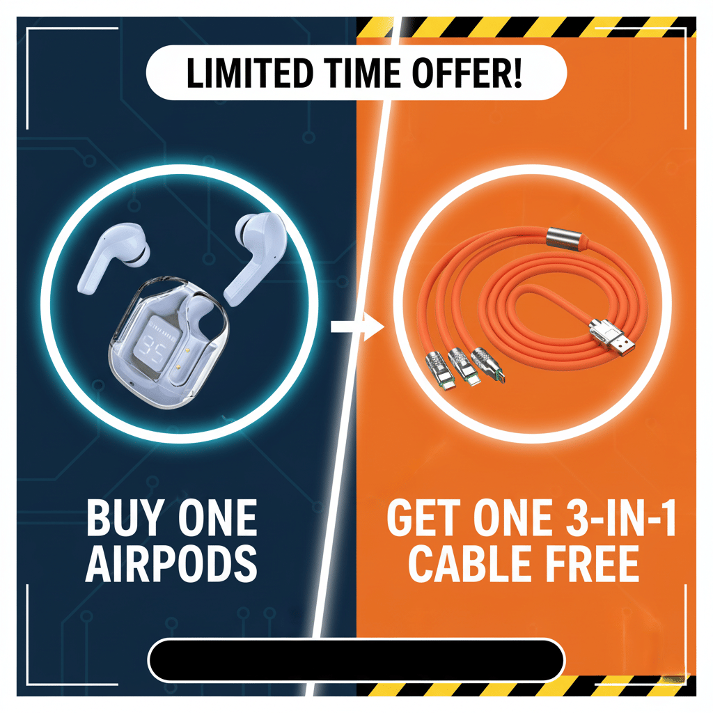     			Tws Ultrapods display bluetooth, Earbuds Pro + 3 in 1 data fast cable ,  Bluetooth Headphone + 3 in 1 charging cable
