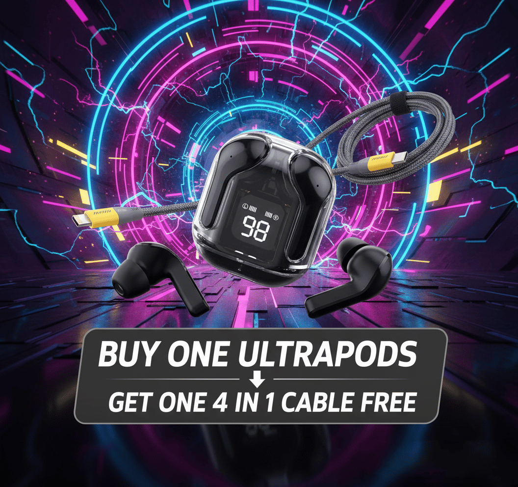     			Tws Ultrapods display bluetooth, Earbuds Pro + 4 in 1 data fast cable ,  Bluetooth Headphone + 4 in 1 charging cable